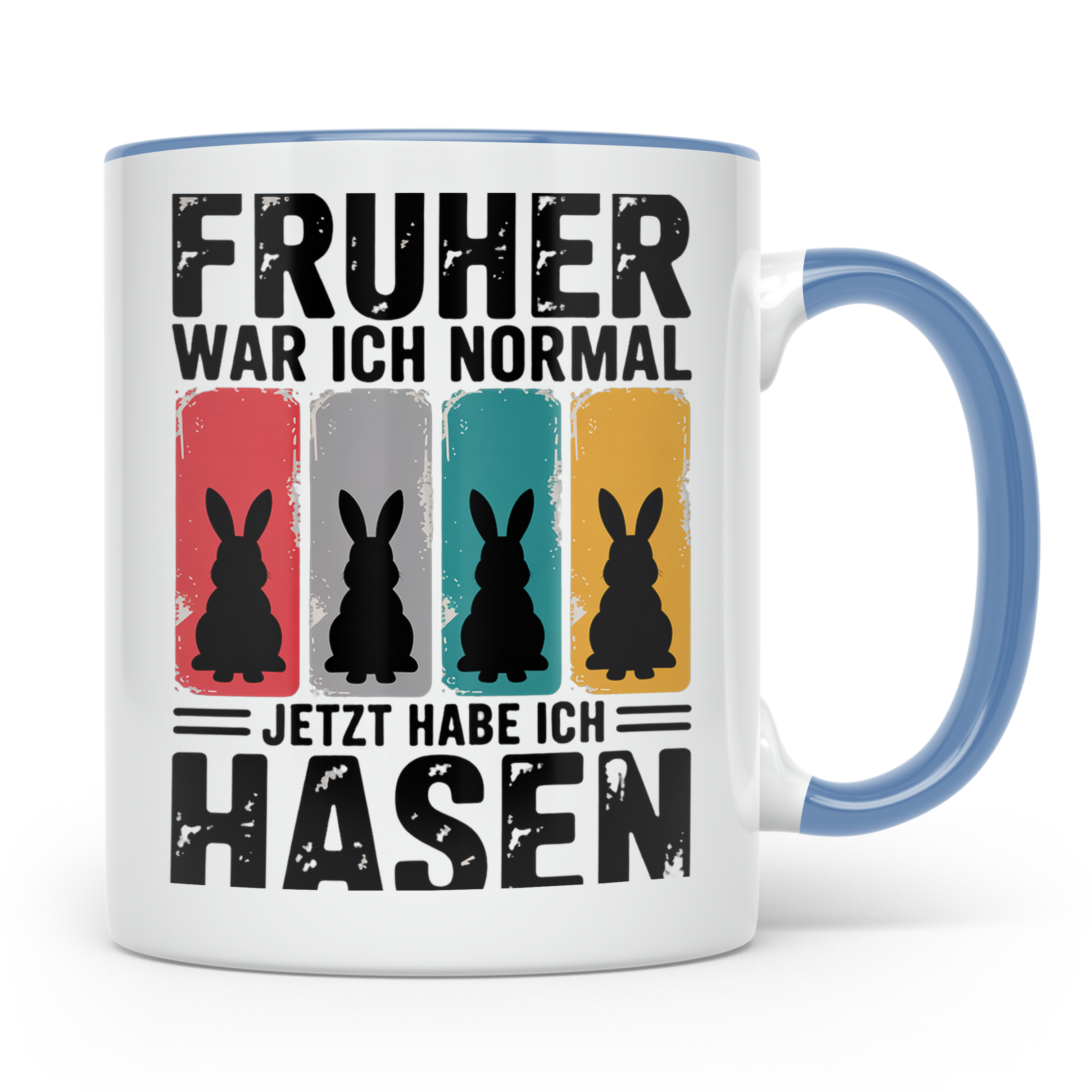 Hasen Tasse Früher war ich normal jetzt habe ich Hasen lusti – Blau [farbe:blau]