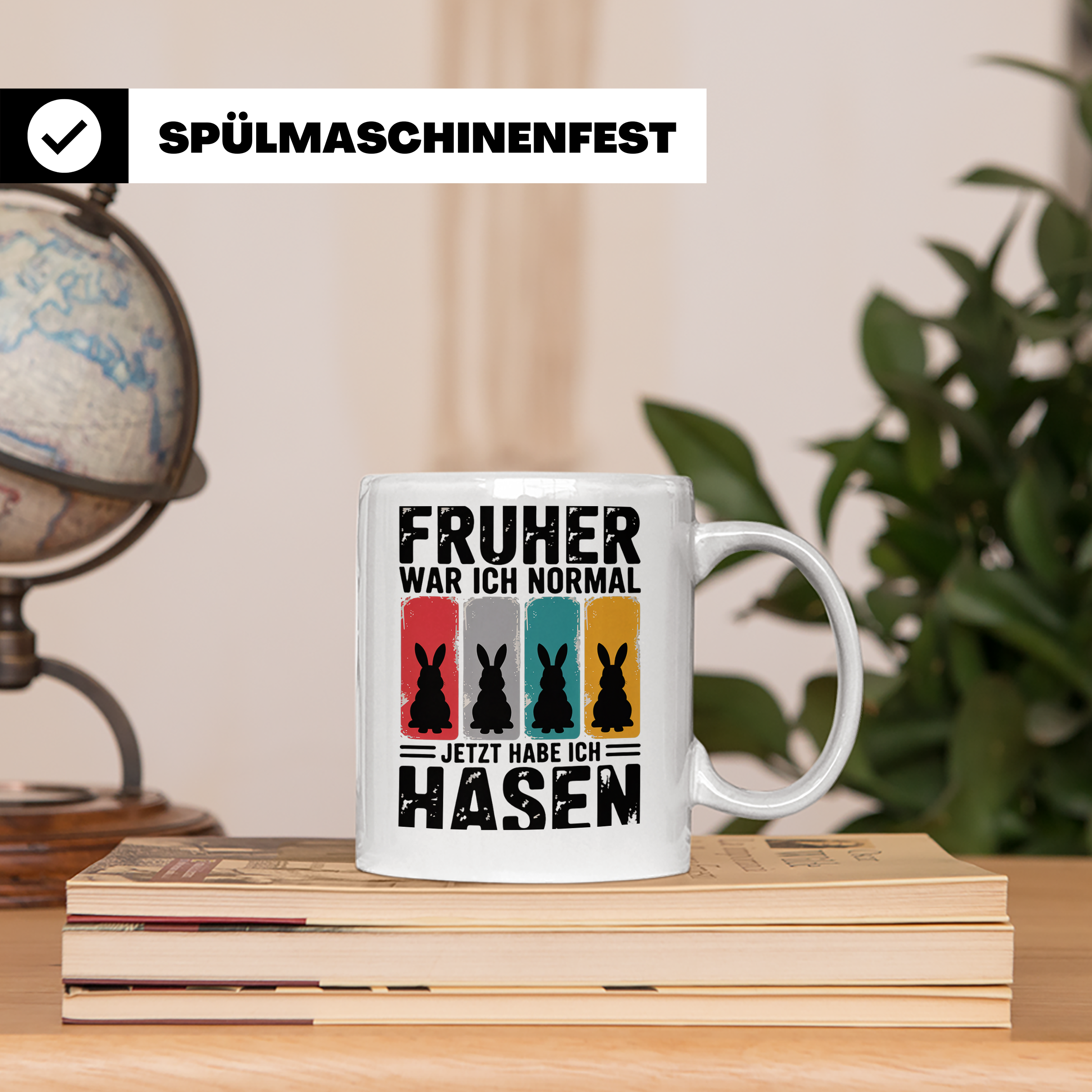 Hasen Tasse Früher war ich normal jetzt habe ich Hasen lusti – Weiß [farbe:weiß]