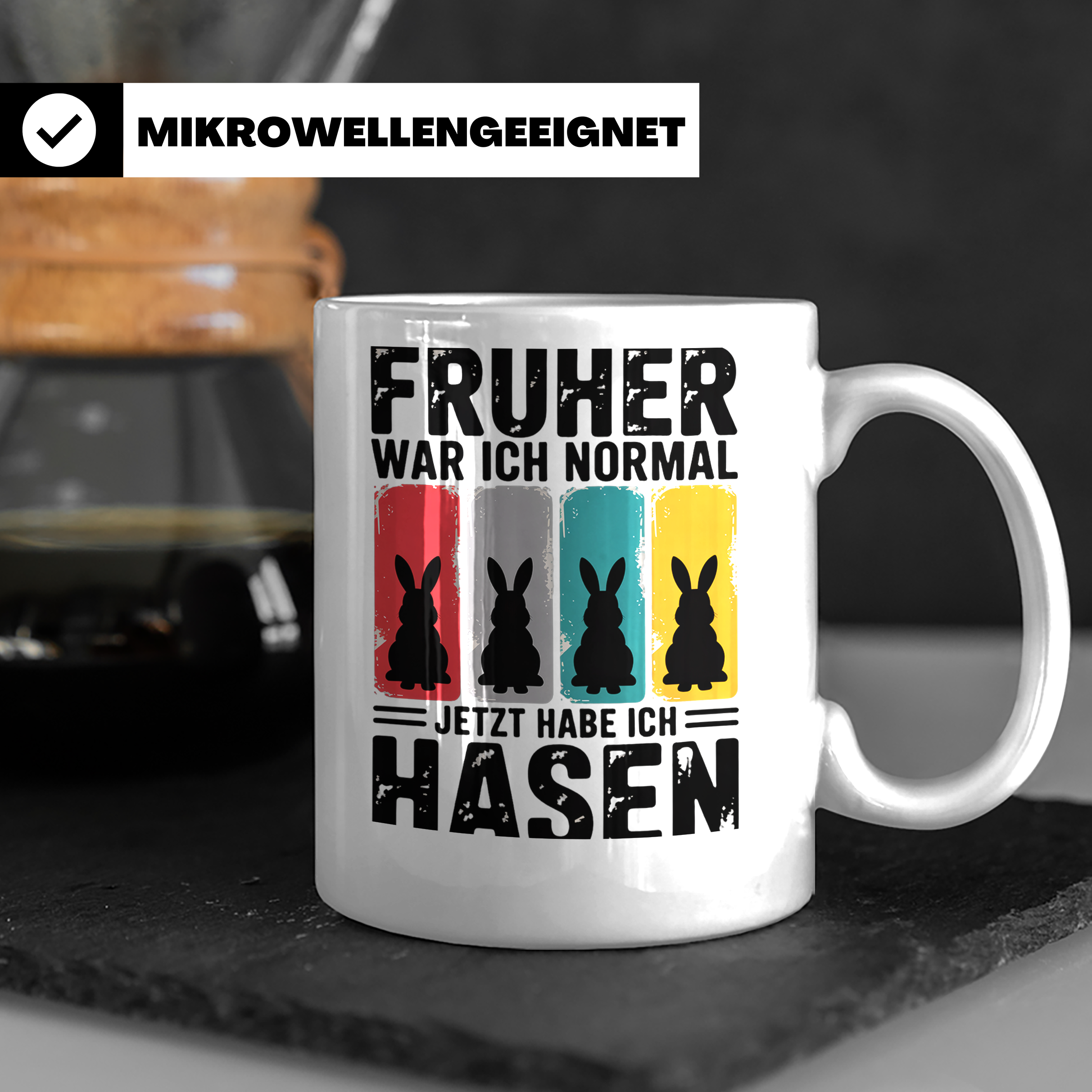 Hasen Tasse Früher war ich normal jetzt habe ich Hasen lusti – Weiß [farbe:weiß]