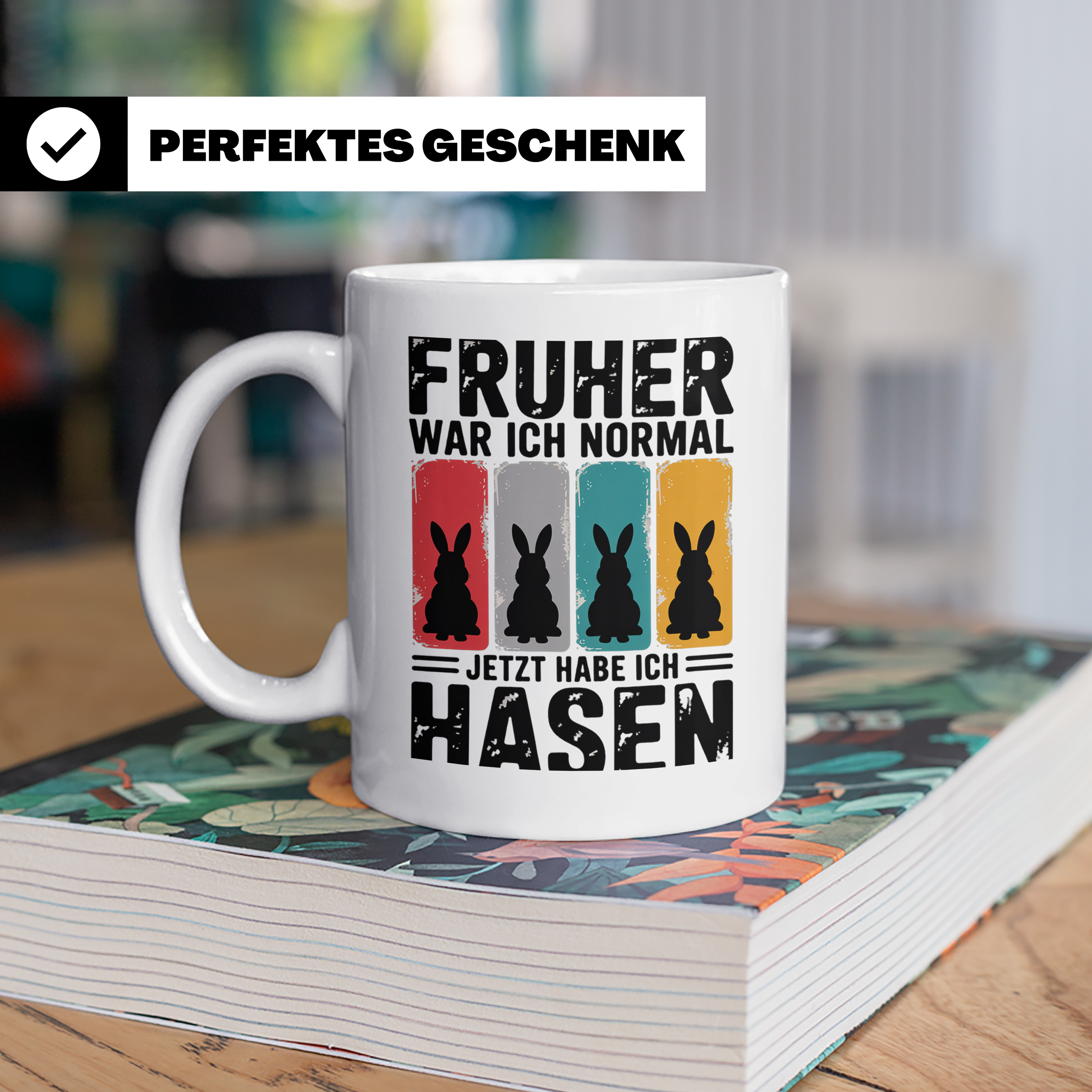 Hasen Tasse Früher war ich normal jetzt habe ich Hasen lusti – Weiß [farbe:weiß]