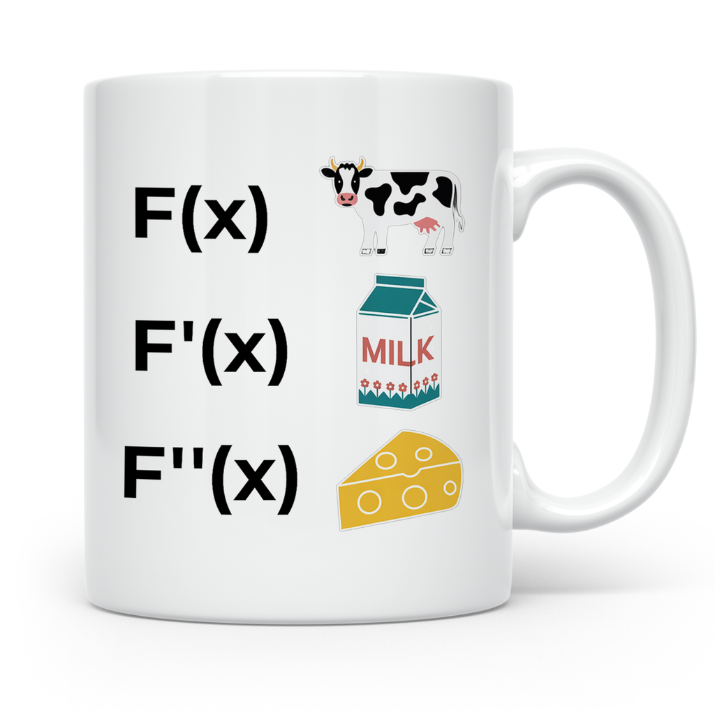 Ableitung Tasse F(x) Kuh, F'(x) Milch, F''(x) Käse, lustiger – Weiß [farbe:weiß]