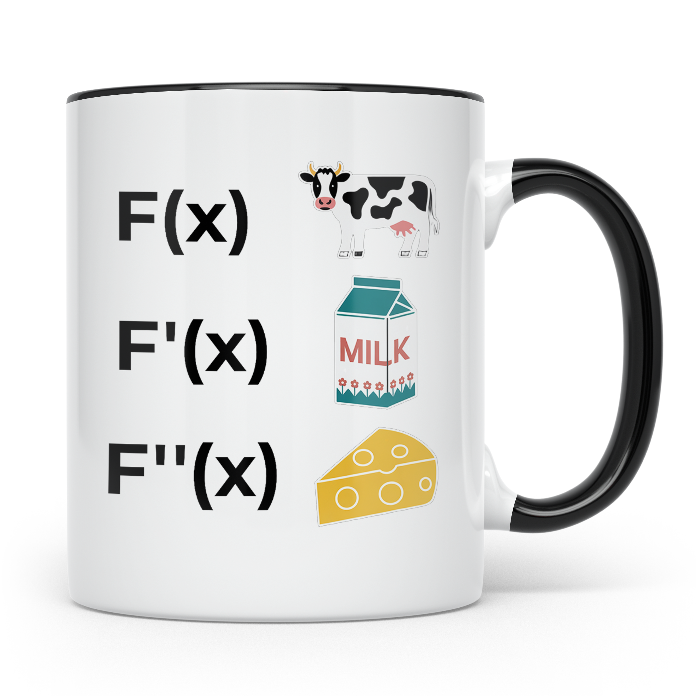 Ableitung Tasse F(x) Kuh, F'(x) Milch, F''(x) Käse, lustiger – Schwarz [farbe:schwarz]