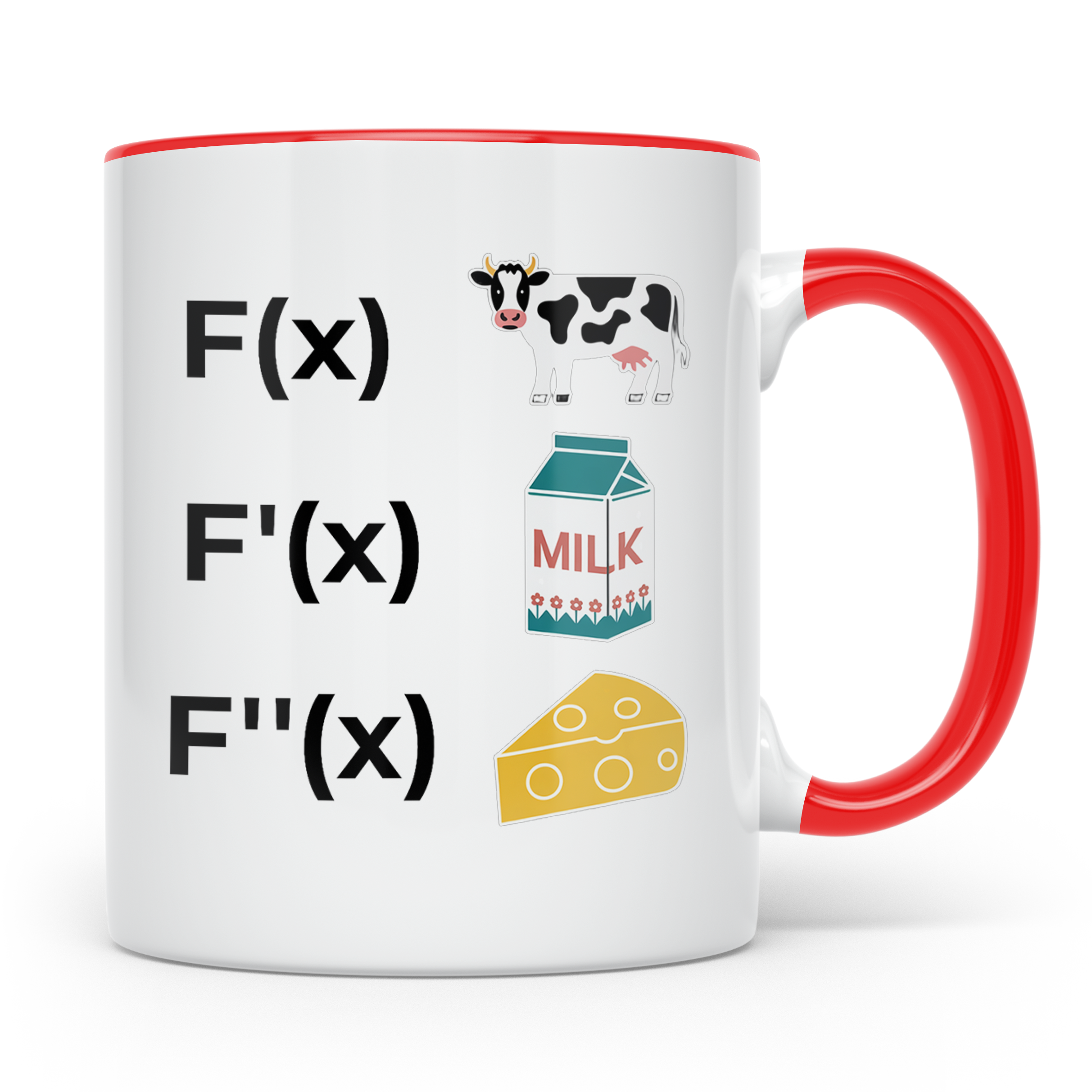 Ableitung Tasse F(x) Kuh, F'(x) Milch, F''(x) Käse, lustiger – Rot [farbe:rot]