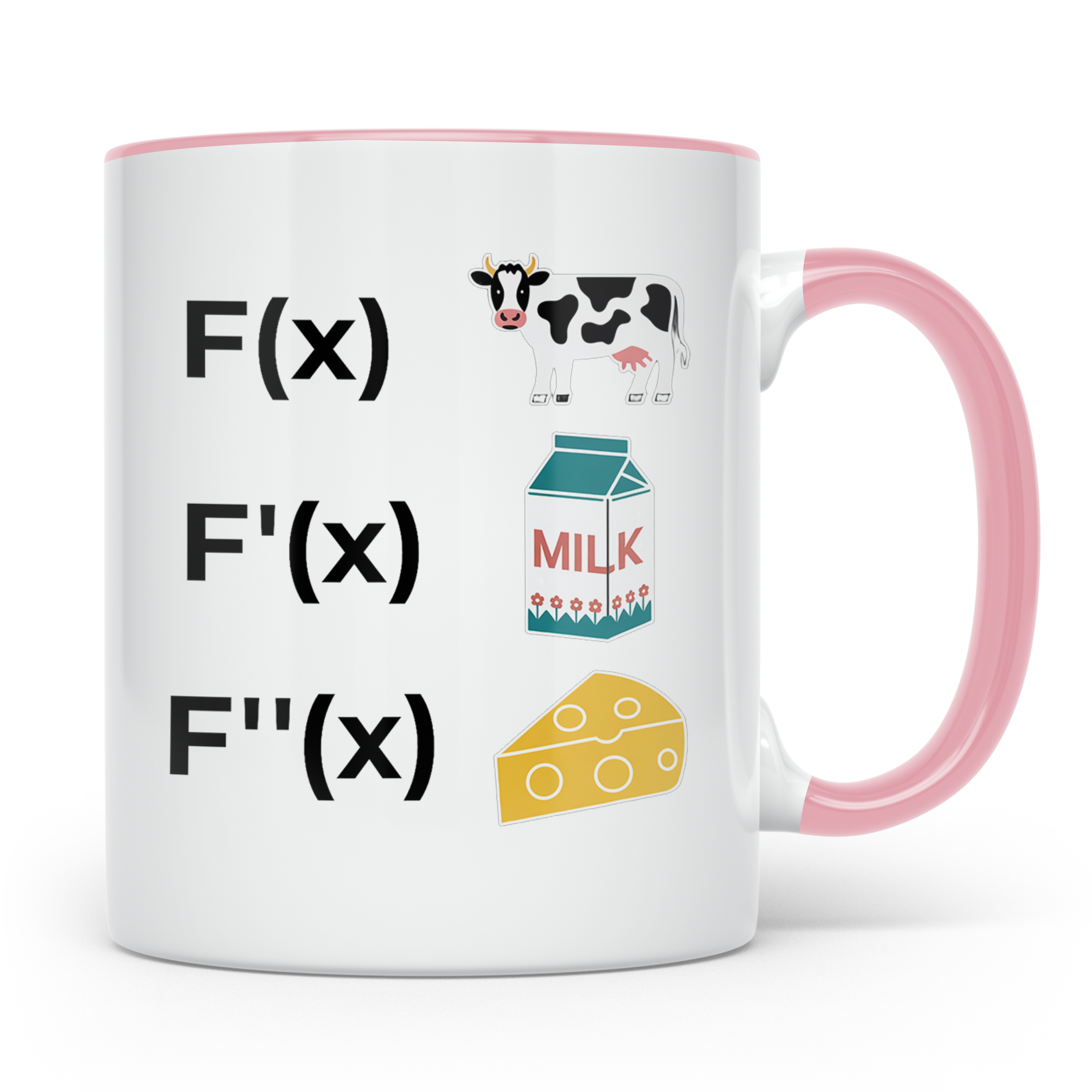 Ableitung Tasse F(x) Kuh, F'(x) Milch, F''(x) Käse, lustiger – Rosa [farbe:rosa]