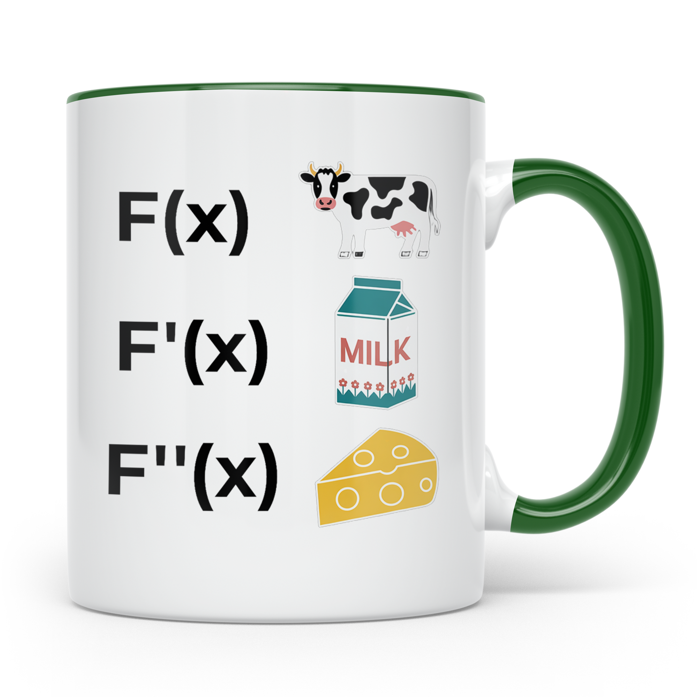 Ableitung Tasse F(x) Kuh, F'(x) Milch, F''(x) Käse, lustiger – Grün [farbe:grün]