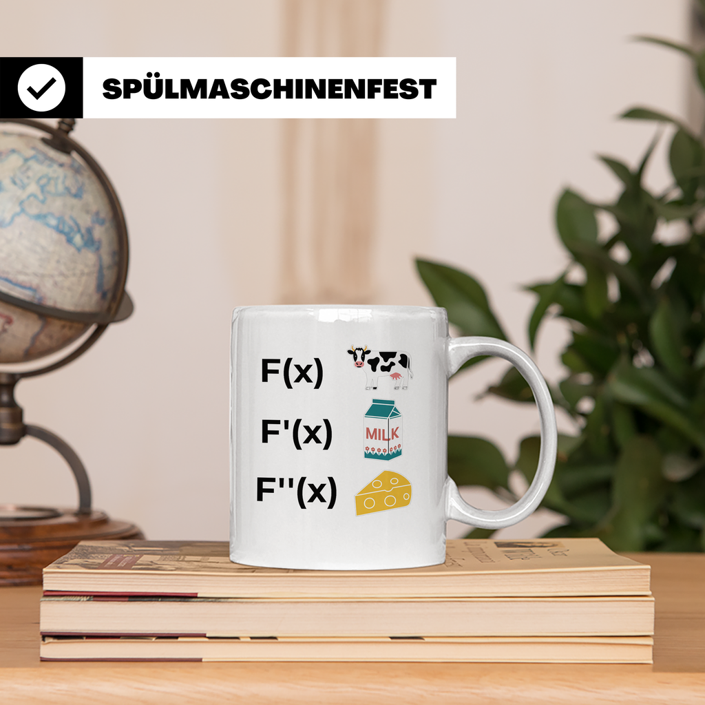 Ableitung Tasse F(x) Kuh, F'(x) Milch, F''(x) Käse, lustiger – Weiß [farbe:weiß]