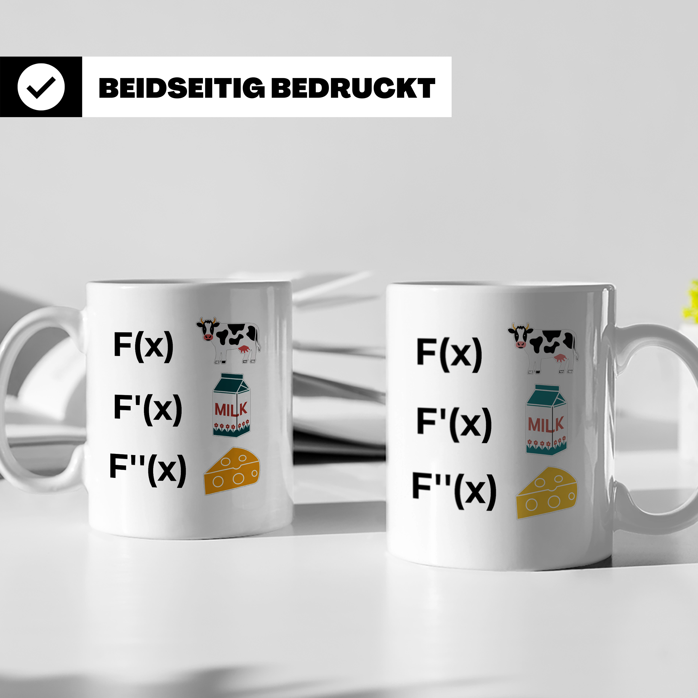 Ableitung Tasse F(x) Kuh, F'(x) Milch, F''(x) Käse, lustiger – Weiß [farbe:weiß]