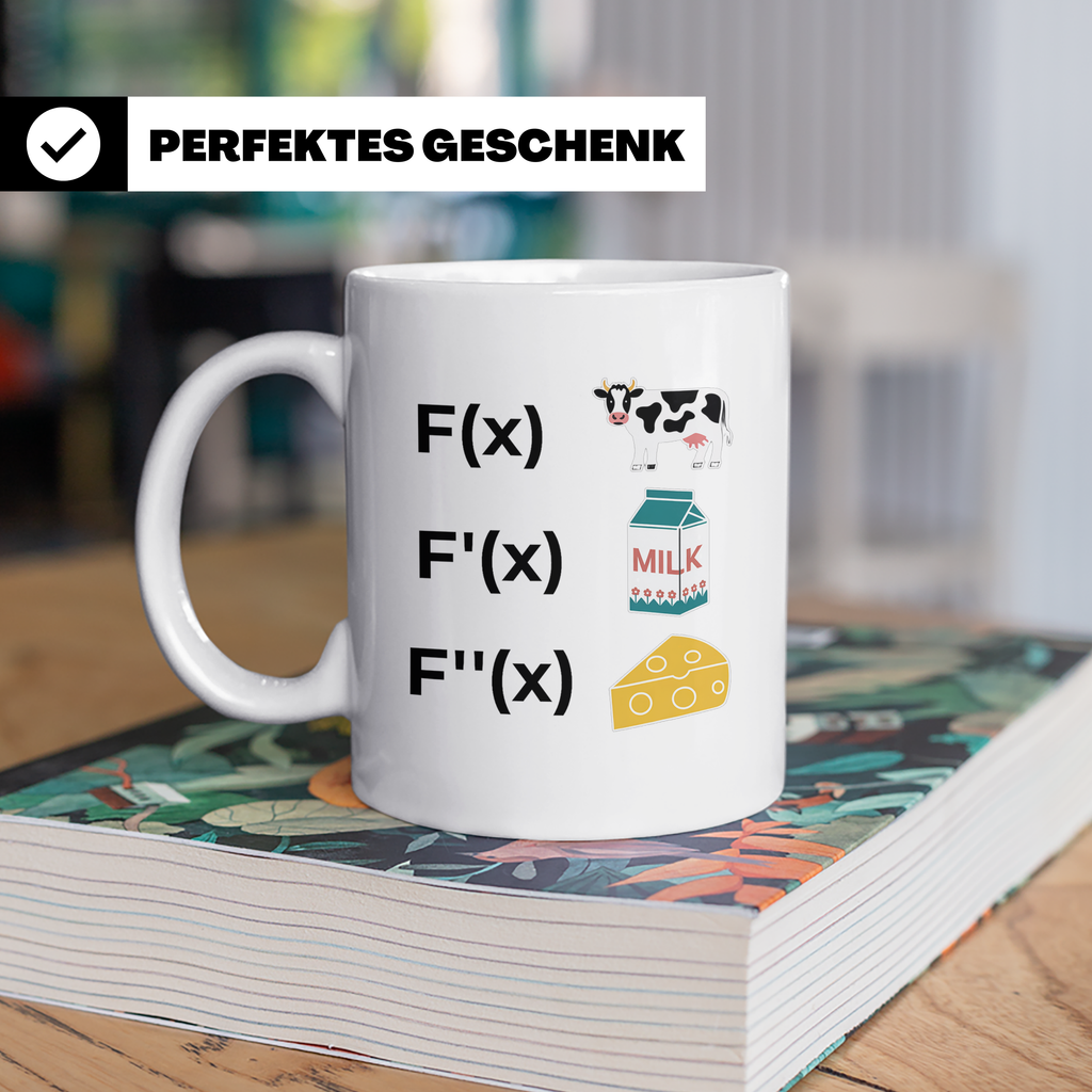 Ableitung Tasse F(x) Kuh, F'(x) Milch, F''(x) Käse, lustiger – Weiß [farbe:weiß]