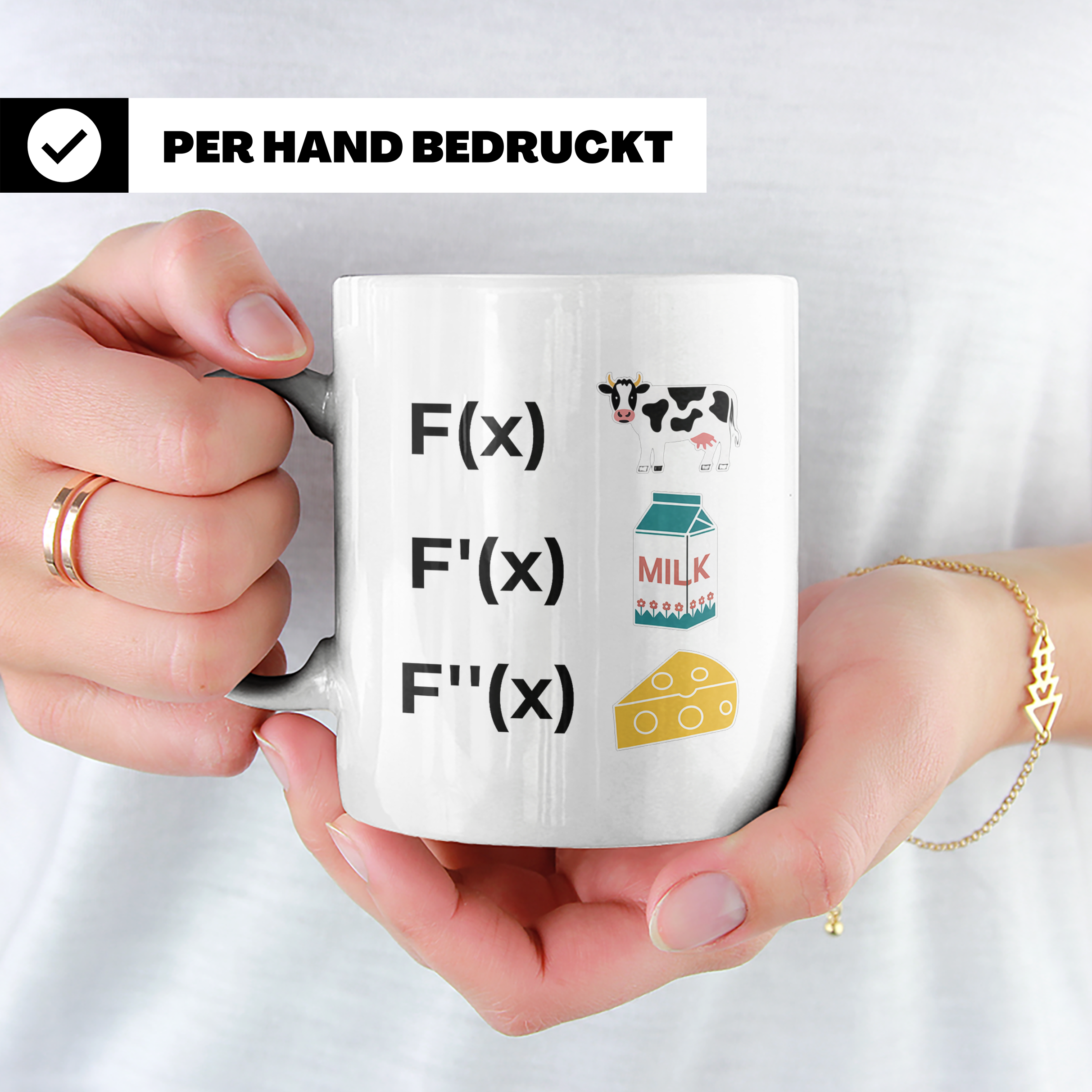 Ableitung Tasse F(x) Kuh, F'(x) Milch, F''(x) Käse, lustiger – Weiß [farbe:weiß]