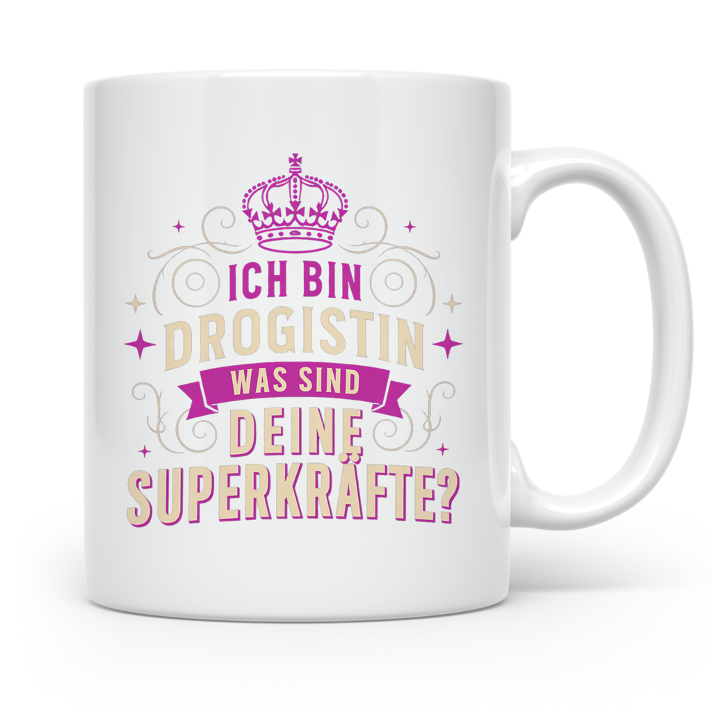 Drogistin Tasse mit Spruch Superkräfte | Geschenk für Kolleg – Weiß [farbe:weiß]