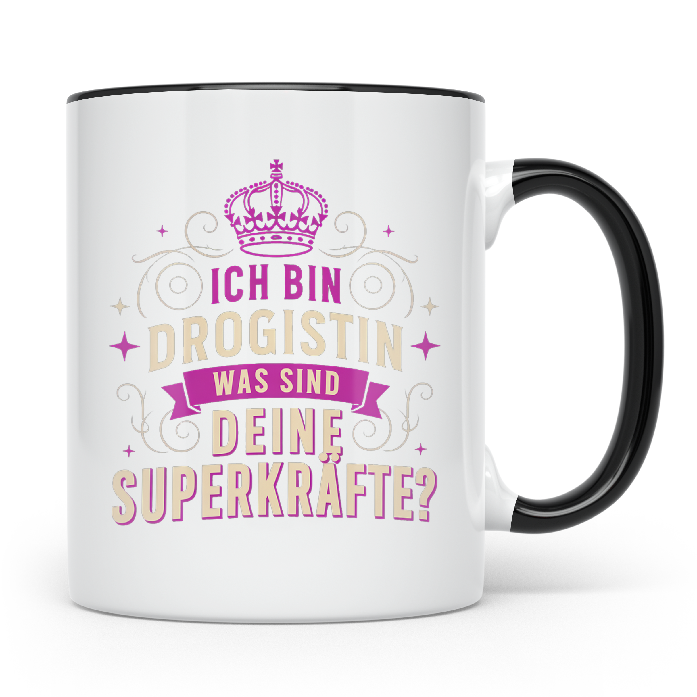 Drogistin Tasse mit Spruch Superkräfte | Geschenk für Kolleg – Schwarz [farbe:schwarz]