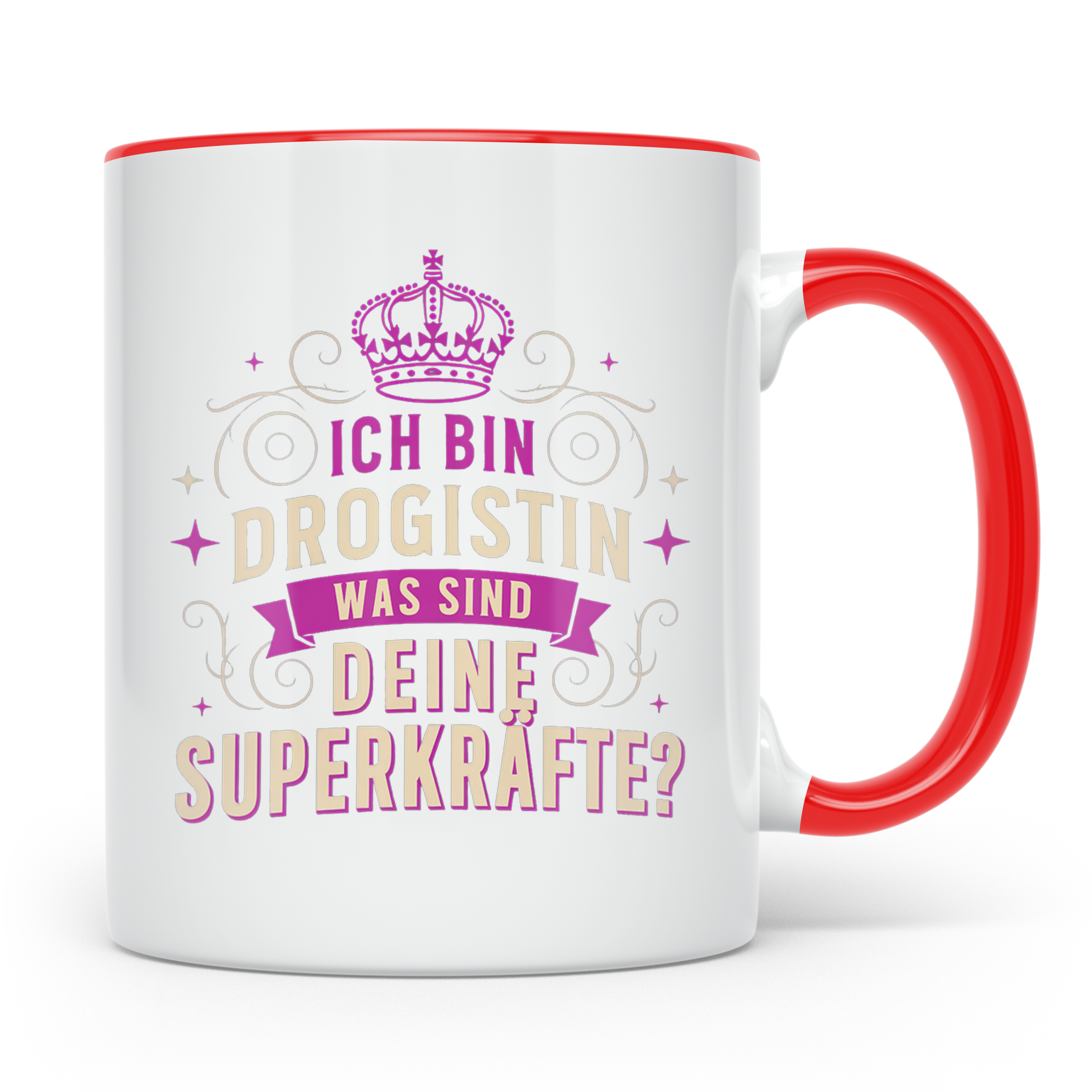 Drogistin Tasse mit Spruch Superkräfte | Geschenk für Kolleg – Rot [farbe:rot]