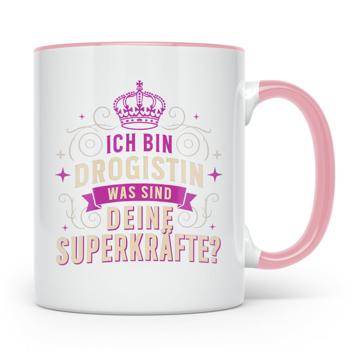 Drogistin Tasse mit Spruch Superkräfte | Geschenk für Kolleg – Rosa [farbe:rosa]