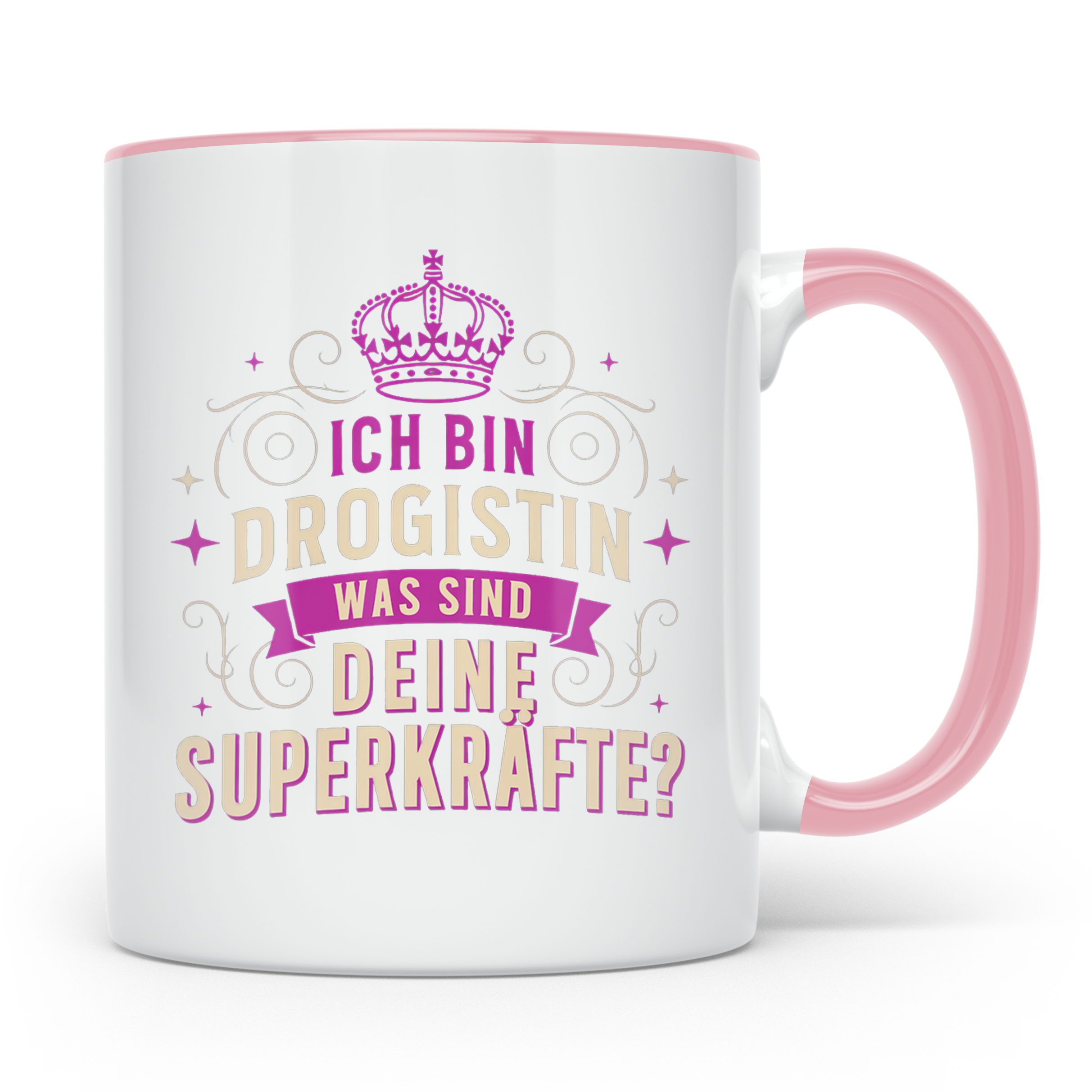 Drogistin Tasse mit Spruch Superkräfte | Geschenk für Kolleg – Rosa [farbe:rosa]