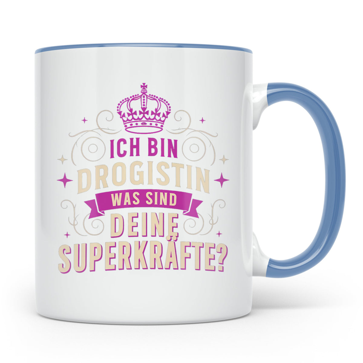 Drogistin Tasse mit Spruch Superkräfte | Geschenk für Kolleg – Blau [farbe:blau]