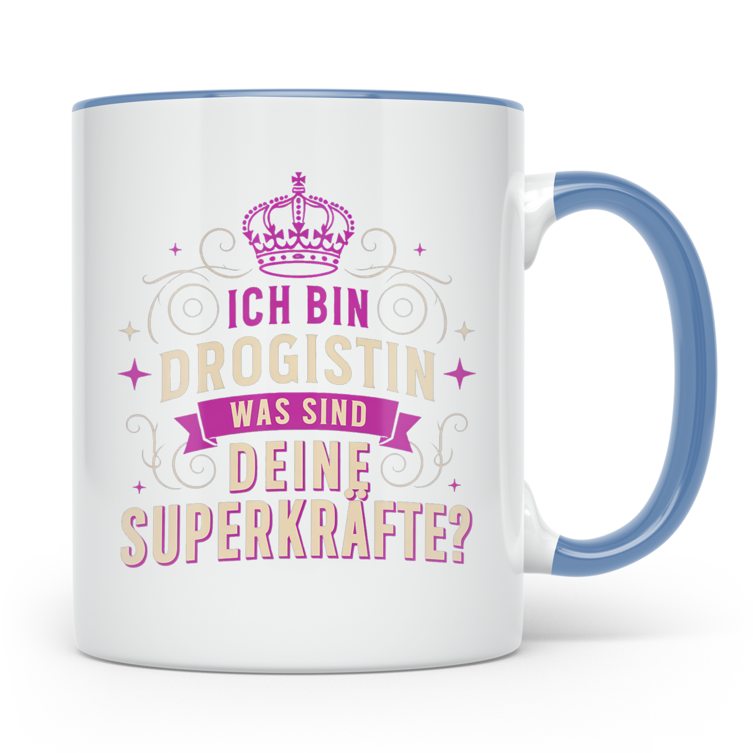 Drogistin Tasse mit Spruch Superkräfte | Geschenk für Kolleg – Blau [farbe:blau]