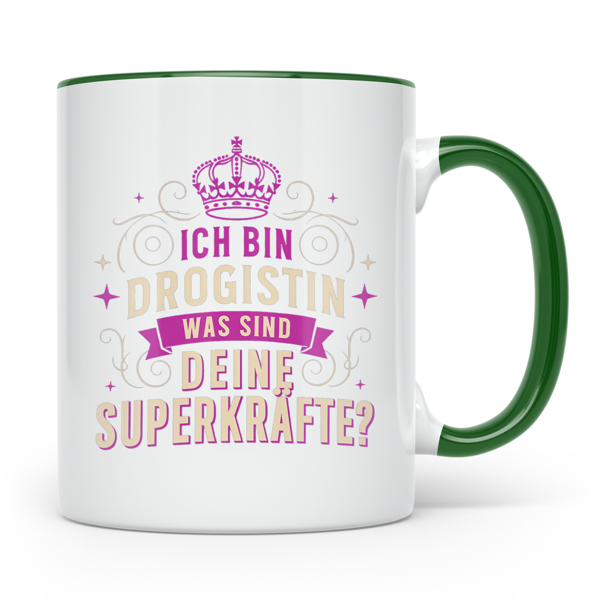 Drogistin Tasse mit Spruch Superkräfte | Geschenk für Kolleg – Grün [farbe:grün]