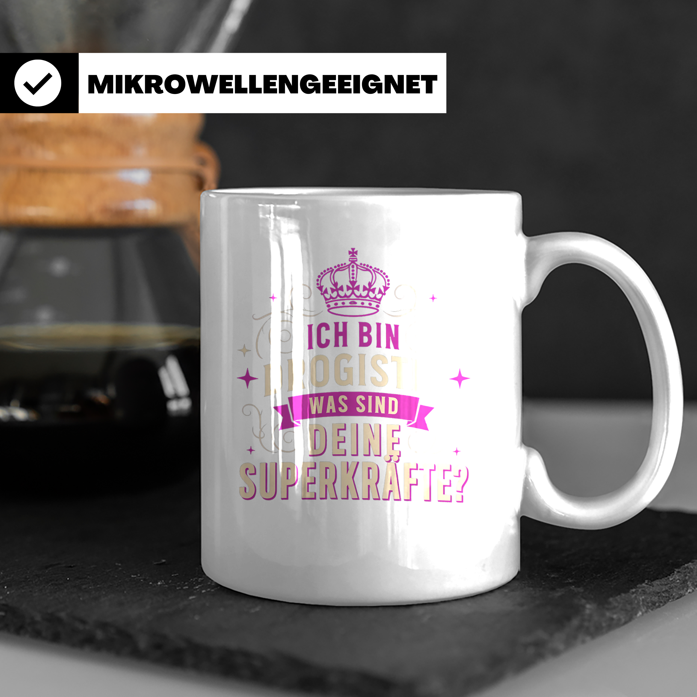 Drogistin Tasse mit Spruch Superkräfte | Geschenk für Kolleg – Weiß [farbe:weiß]