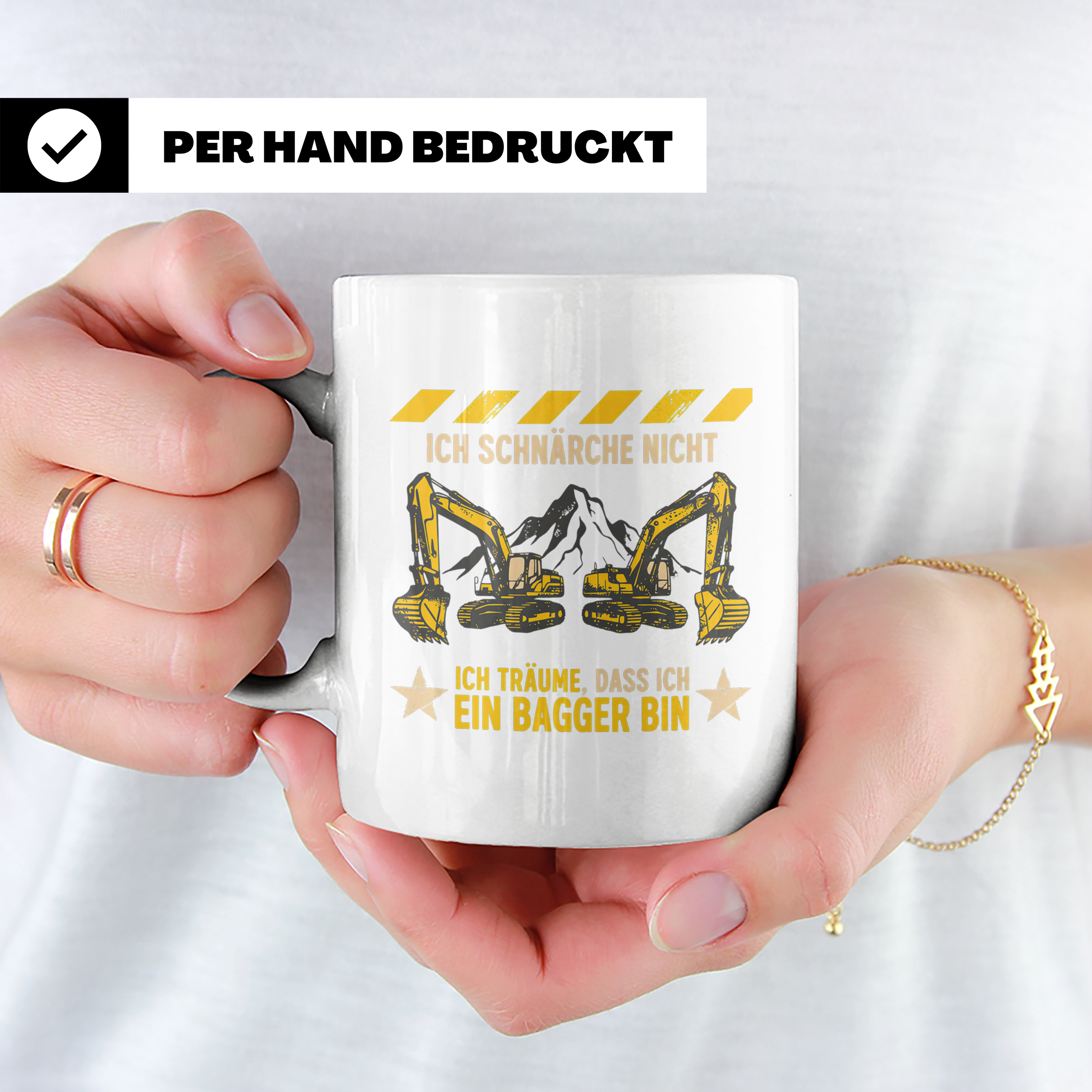 Baggerfahrer Tasse mit Spruch Ich schnarche nicht ich träume – Weiß [farbe:weiß]