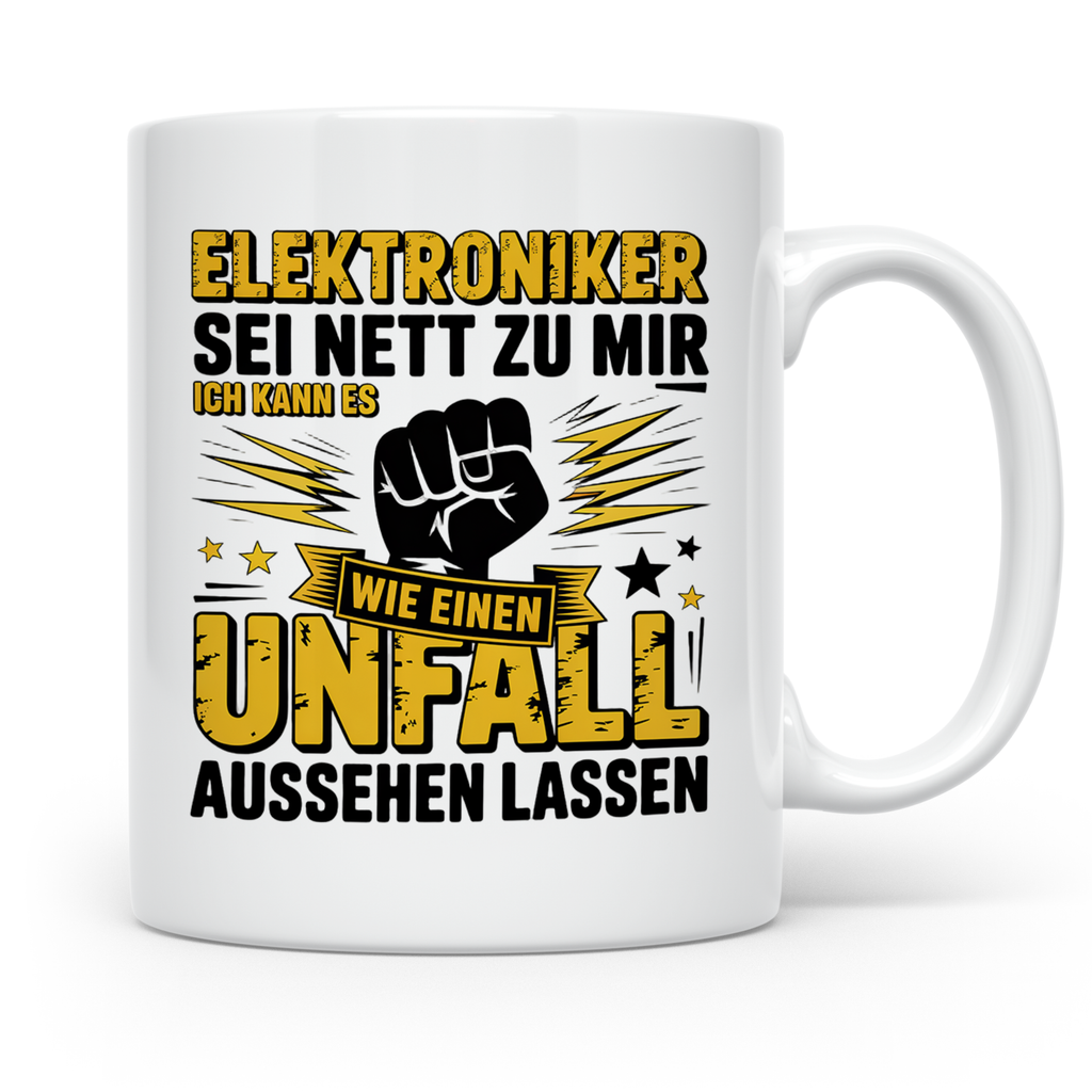 Elektroniker Tasse mit Spruch Unfall aussehen lassen, Gesche – Weiß [farbe:weiß]