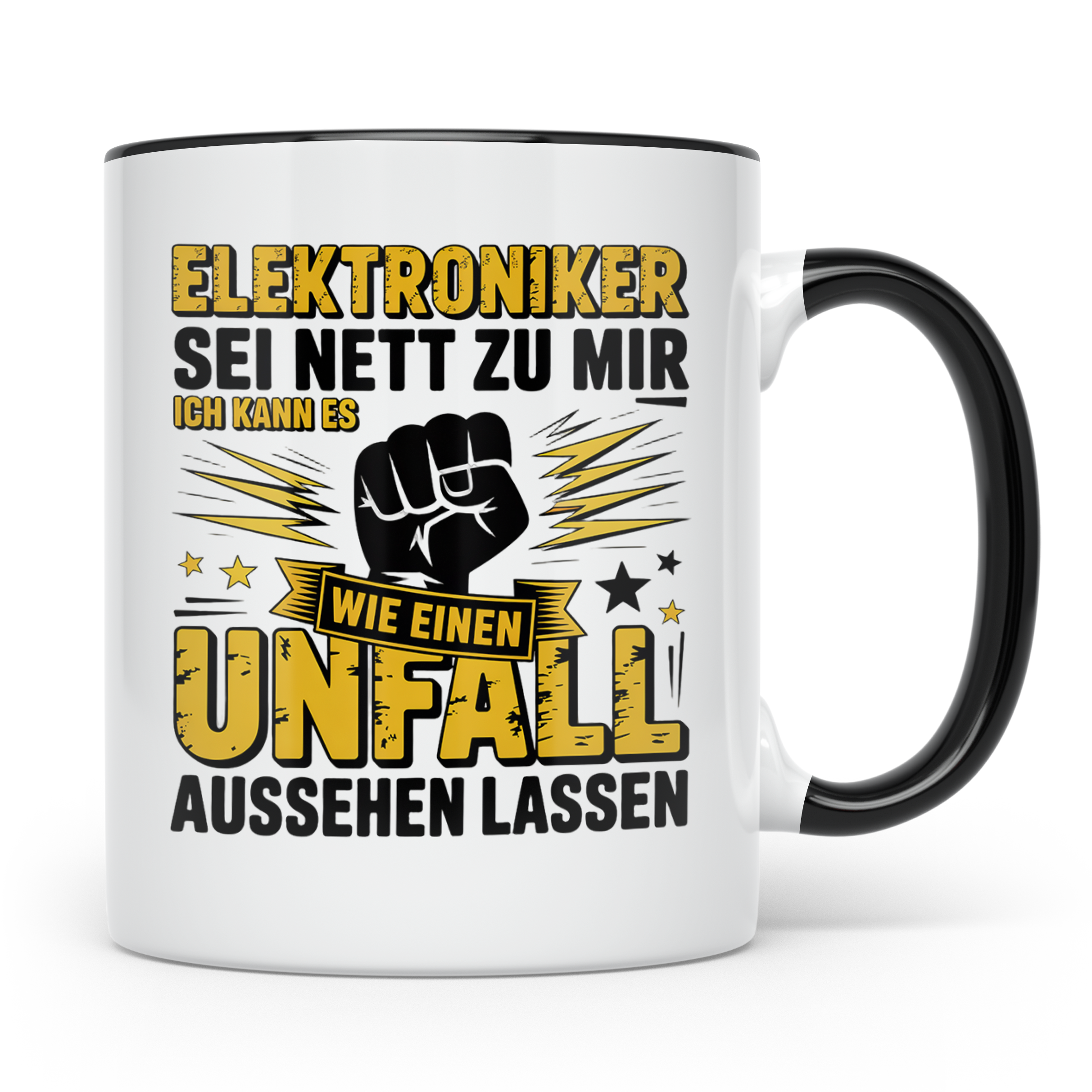 Elektroniker Tasse mit Spruch Unfall aussehen lassen, Gesche – Schwarz [farbe:schwarz]