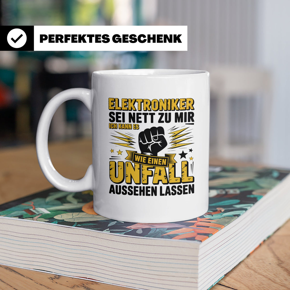 Elektroniker Tasse mit Spruch Unfall aussehen lassen, Gesche – Weiß [farbe:weiß]