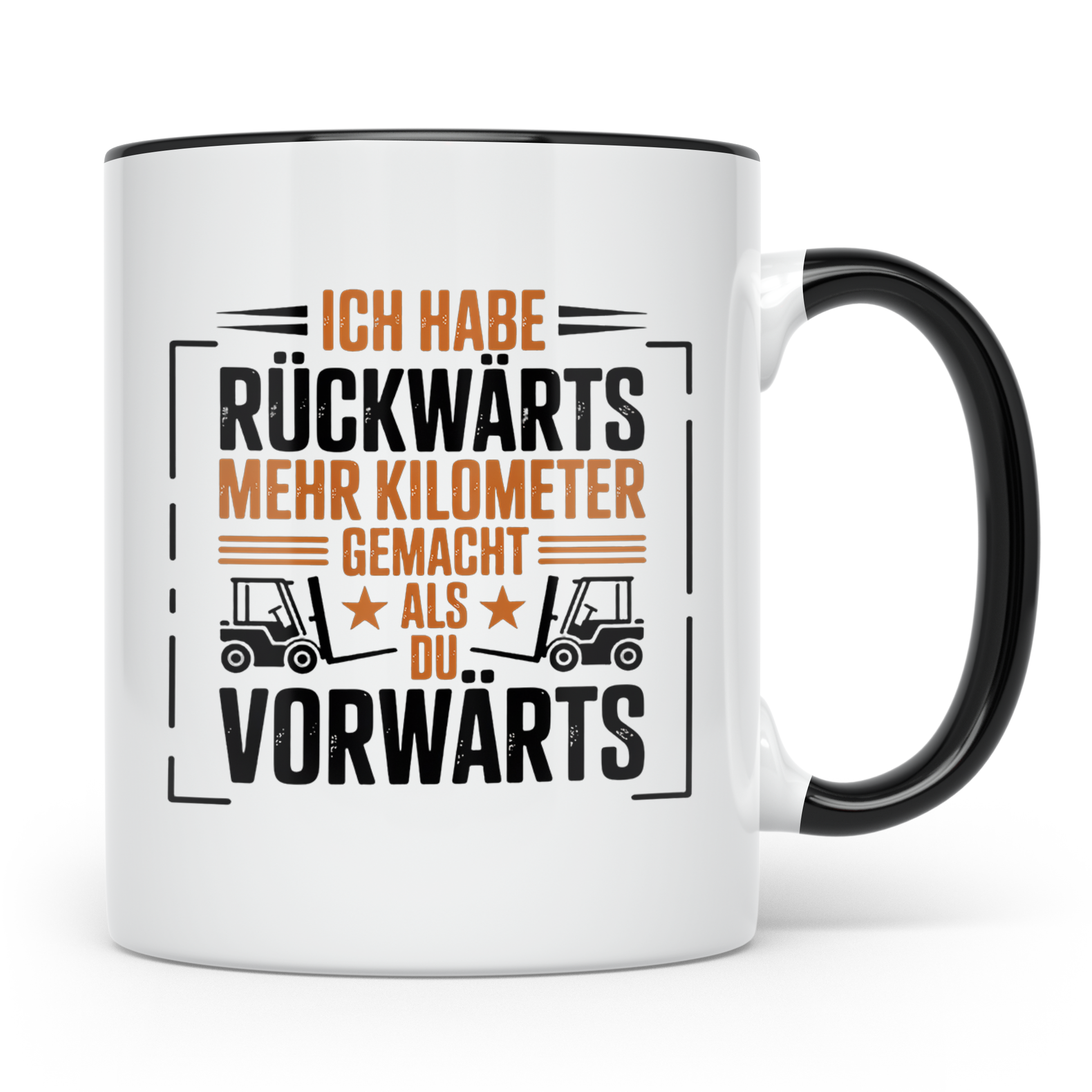 Gabelstaplerfahrer Tasse Spruch Rückwärts Mehr Kilometer, Ge – Schwarz [farbe:schwarz]