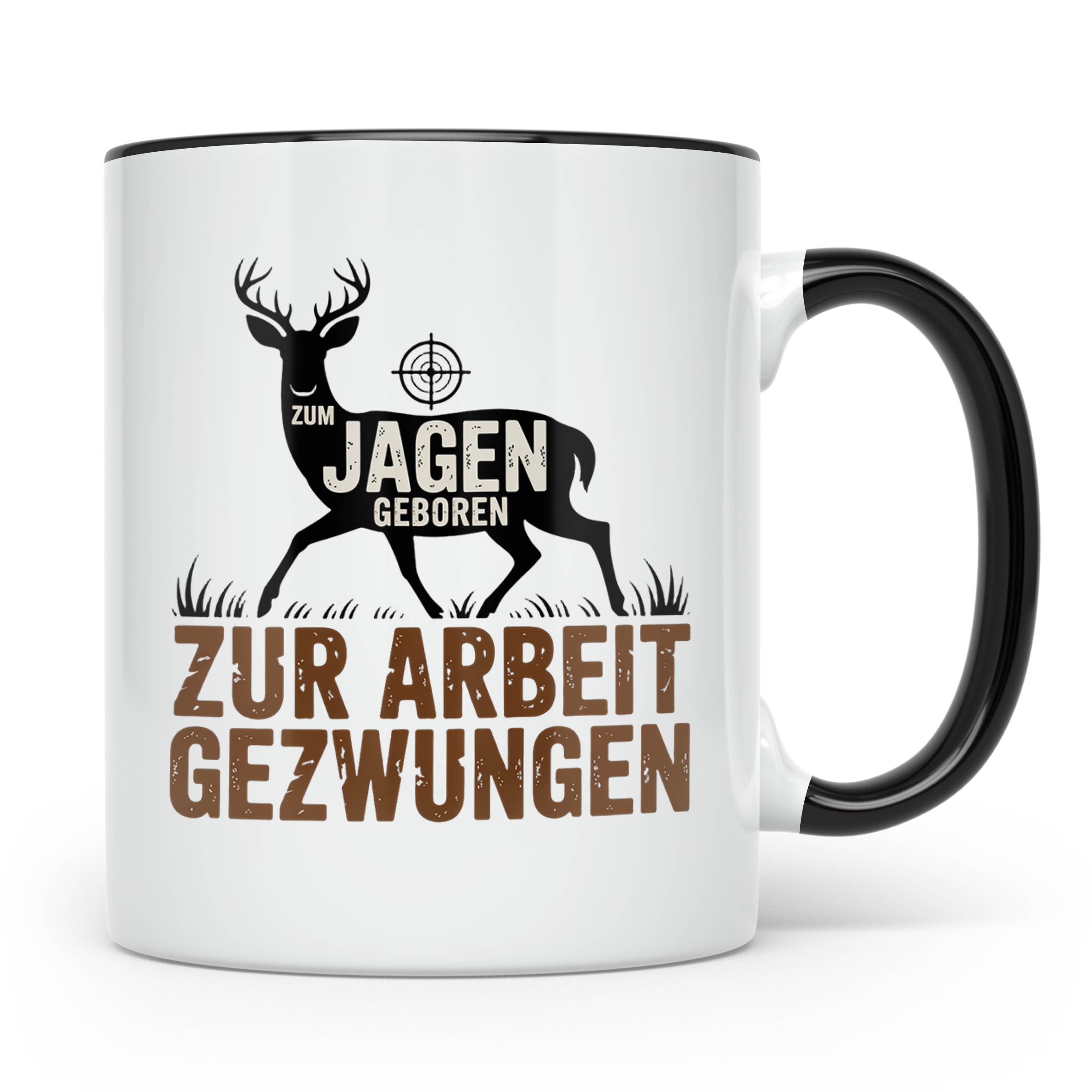 Jäger Tasse mit Spruch Zum Jagen Geboren Zur Arbeit Gezwunge – Schwarz [farbe:schwarz]