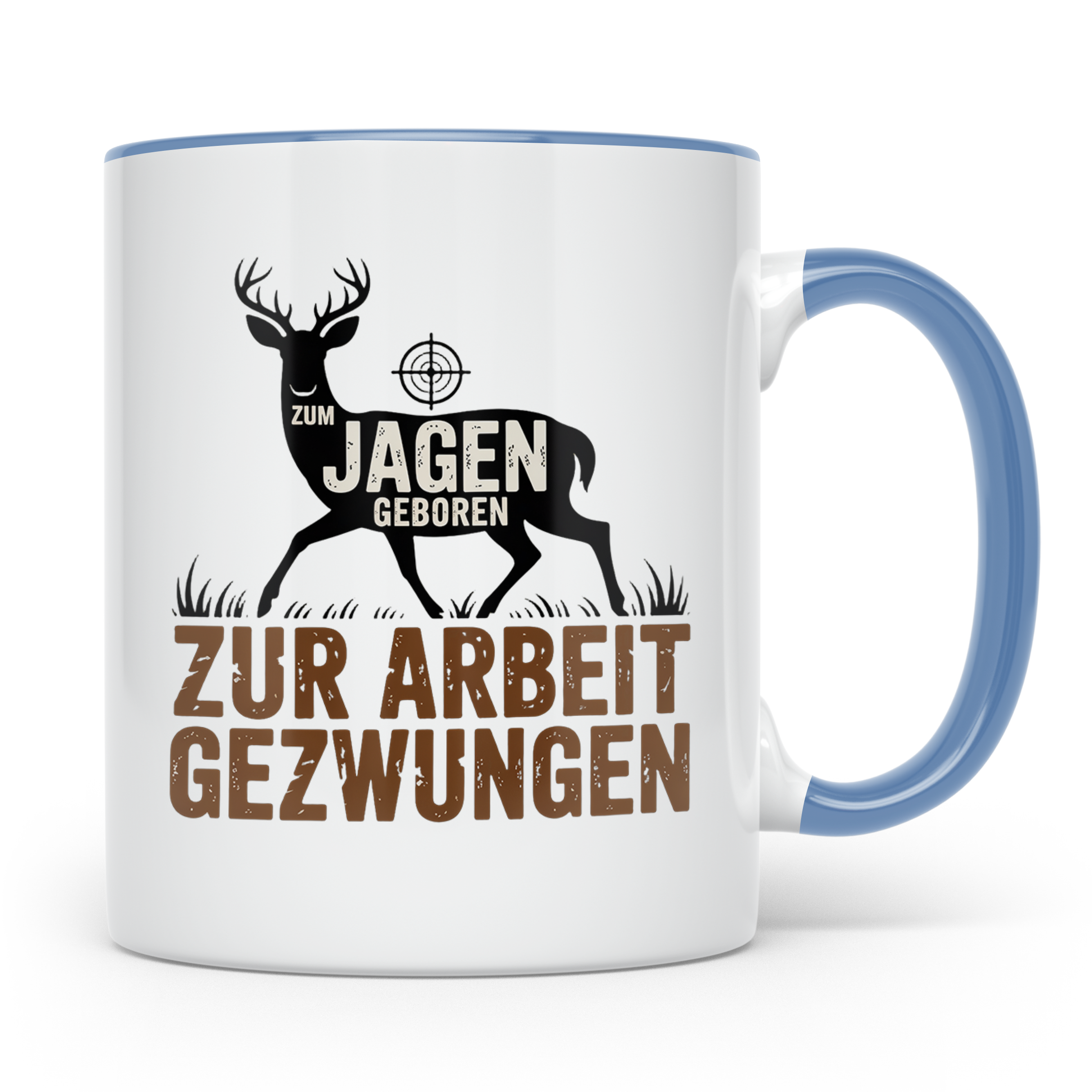 Jäger Tasse mit Spruch Zum Jagen Geboren Zur Arbeit Gezwunge – Blau [farbe:blau]