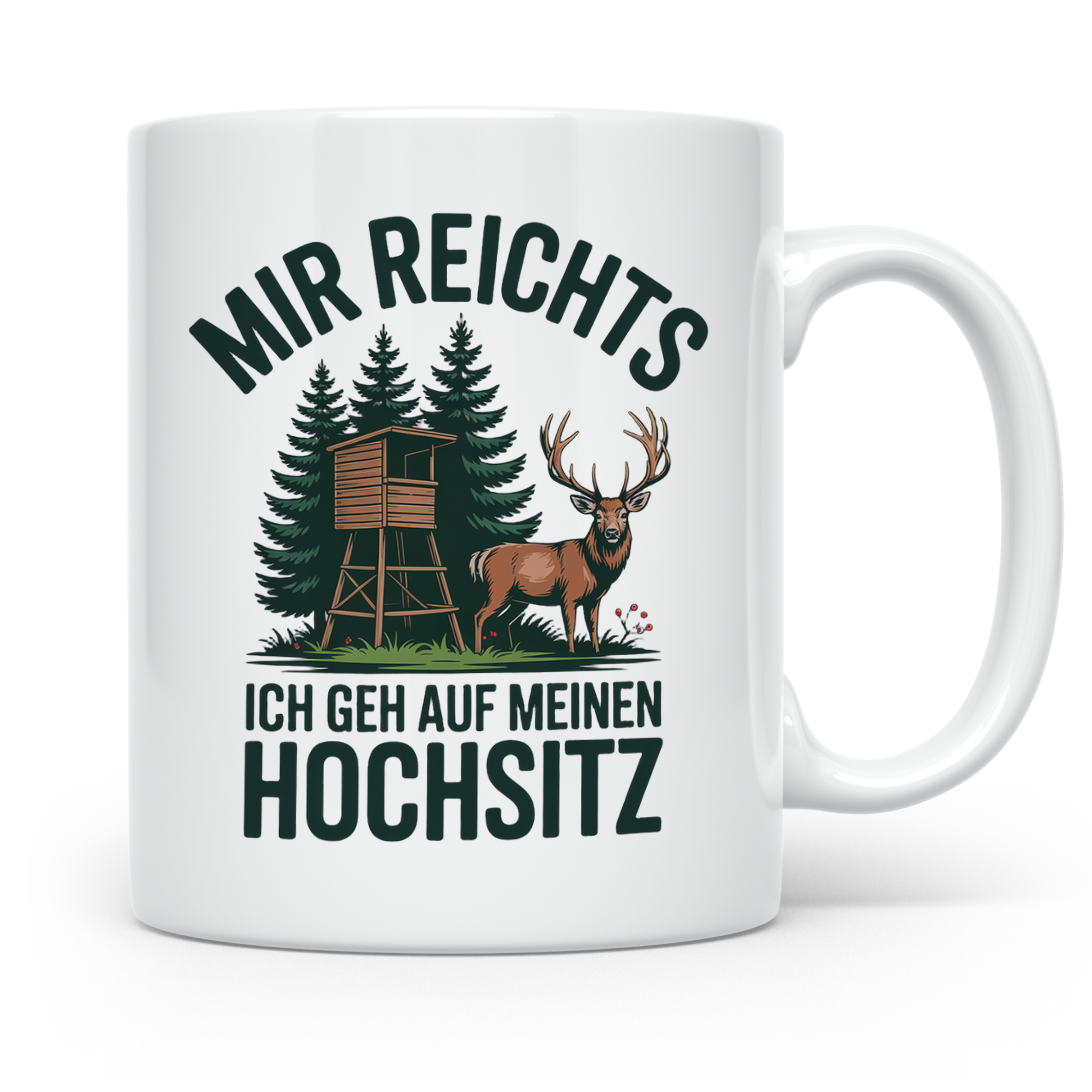 Jäger Tasse mit Spruch Mir reichts ich geh auf meinen Hochsi – Weiß [farbe:weiß]