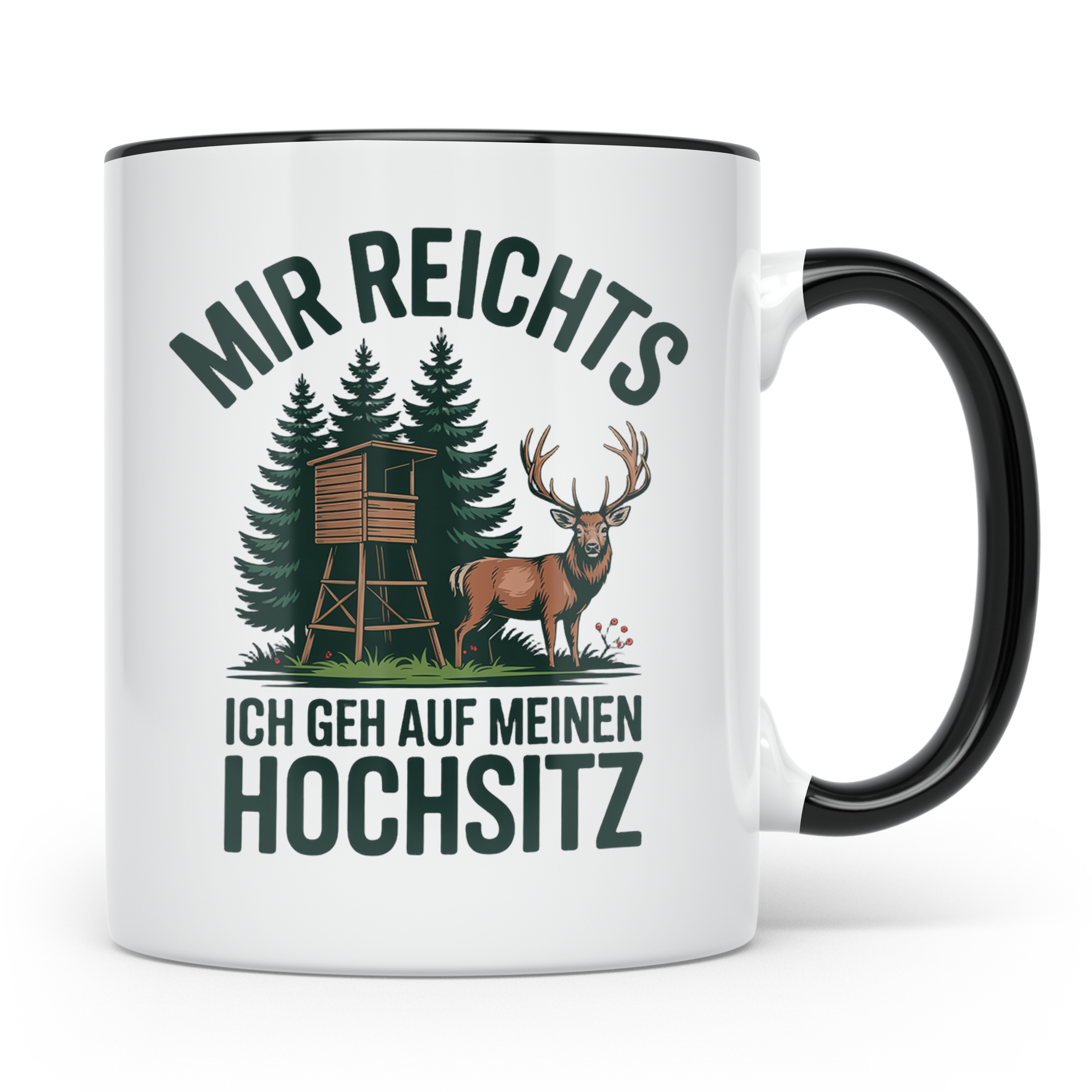 Jäger Tasse mit Spruch Mir reichts ich geh auf meinen Hochsi – Schwarz [farbe:schwarz]