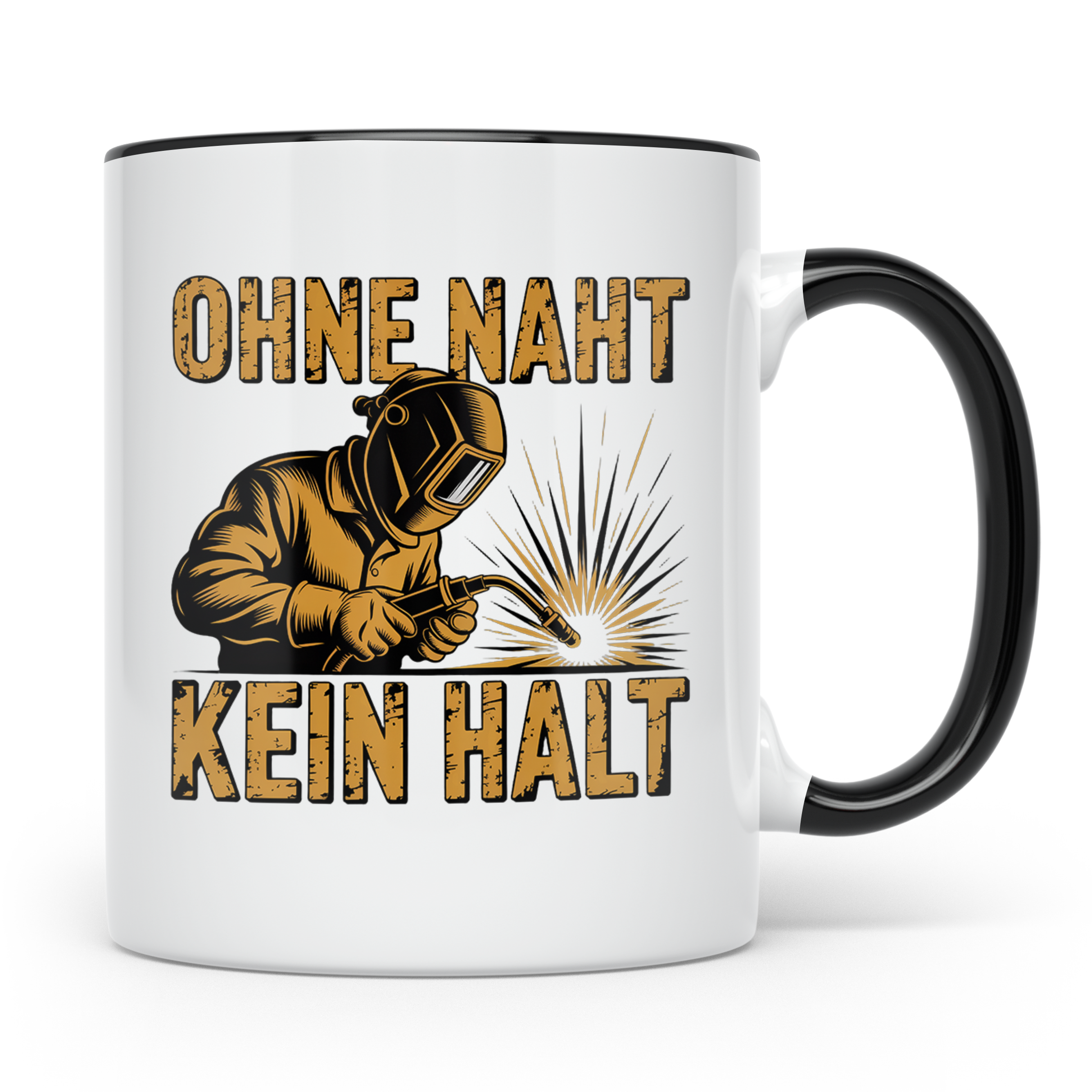 Schweißer Tasse Ohne Naht kein Halt Kaffeetasse mit Spruch G – Schwarz [farbe:schwarz]