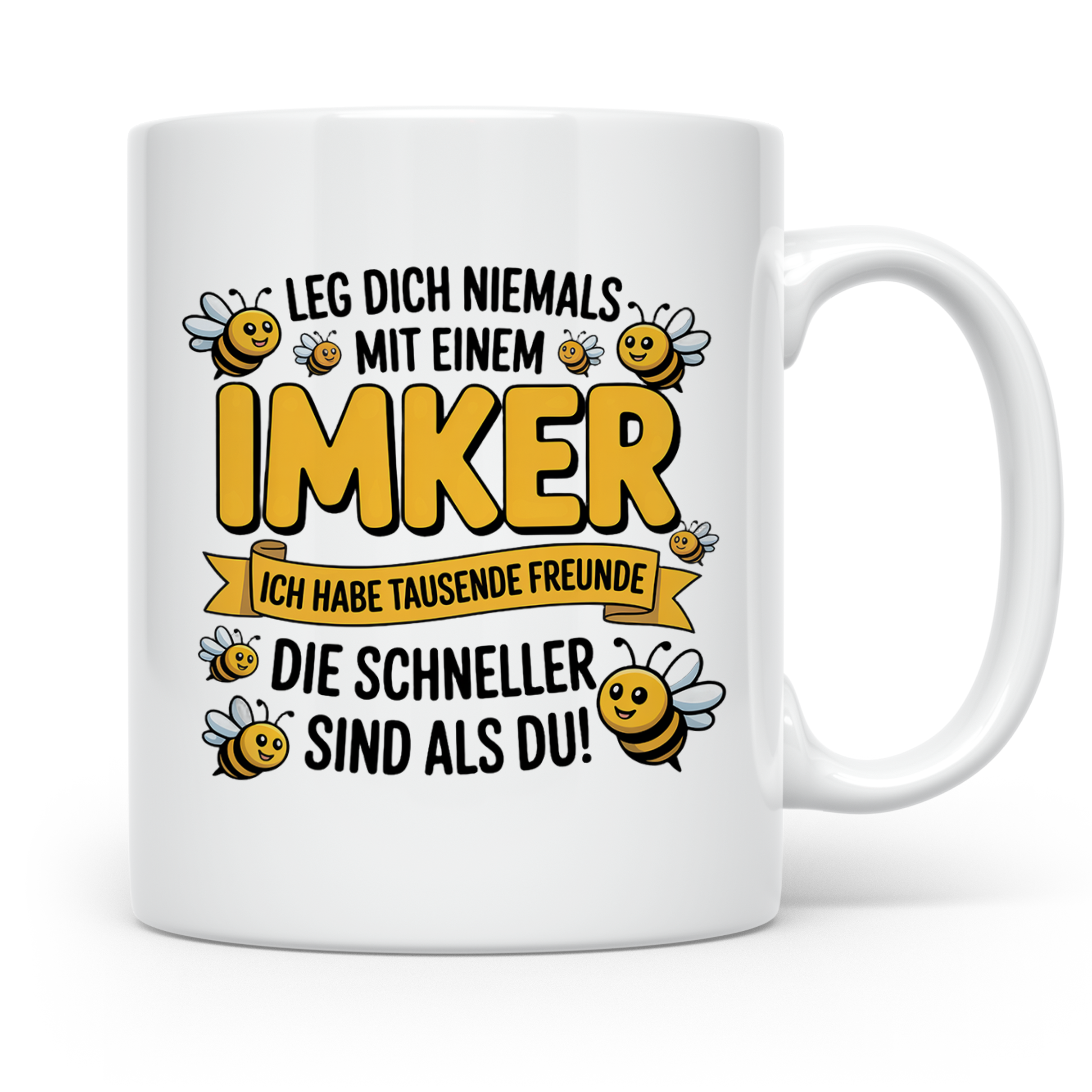 Imker Tasse mit Spruch Leg Dich niemals an | Geschenk für Bi – Weiß [farbe:weiß]