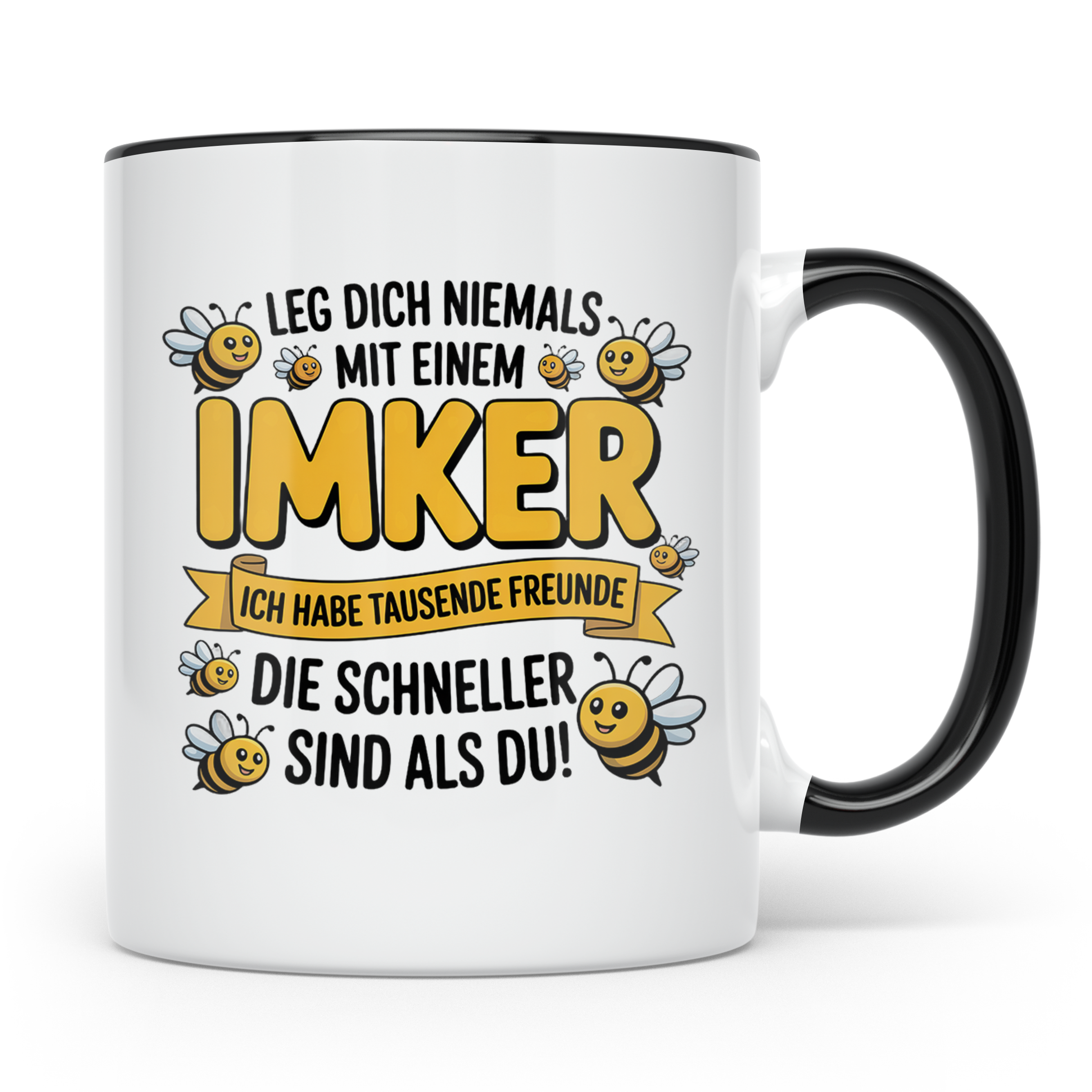 Imker Tasse mit Spruch Leg Dich niemals an | Geschenk für Bi – Schwarz [farbe:schwarz]