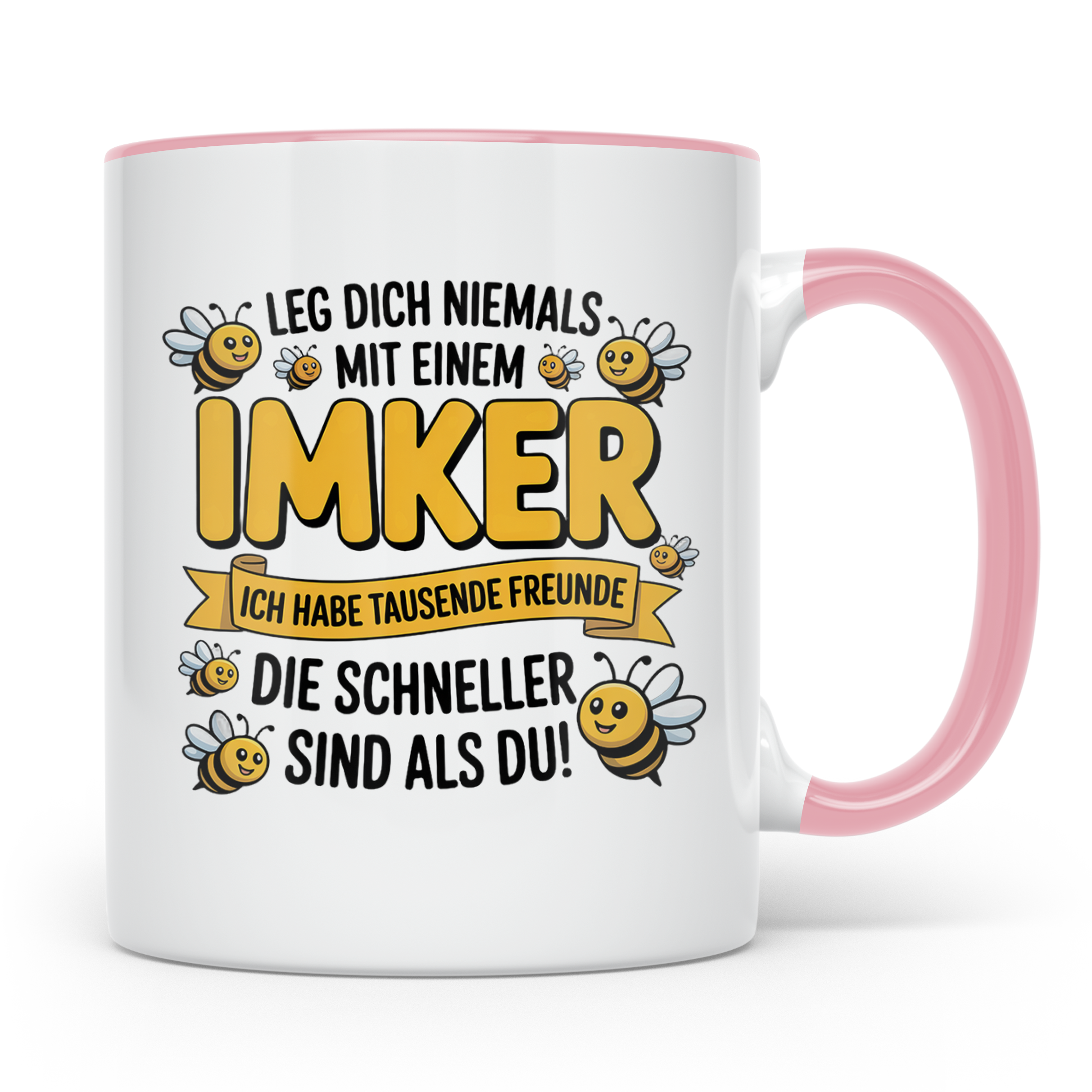 Imker Tasse mit Spruch Leg Dich niemals an | Geschenk für Bi – Rosa [farbe:rosa]