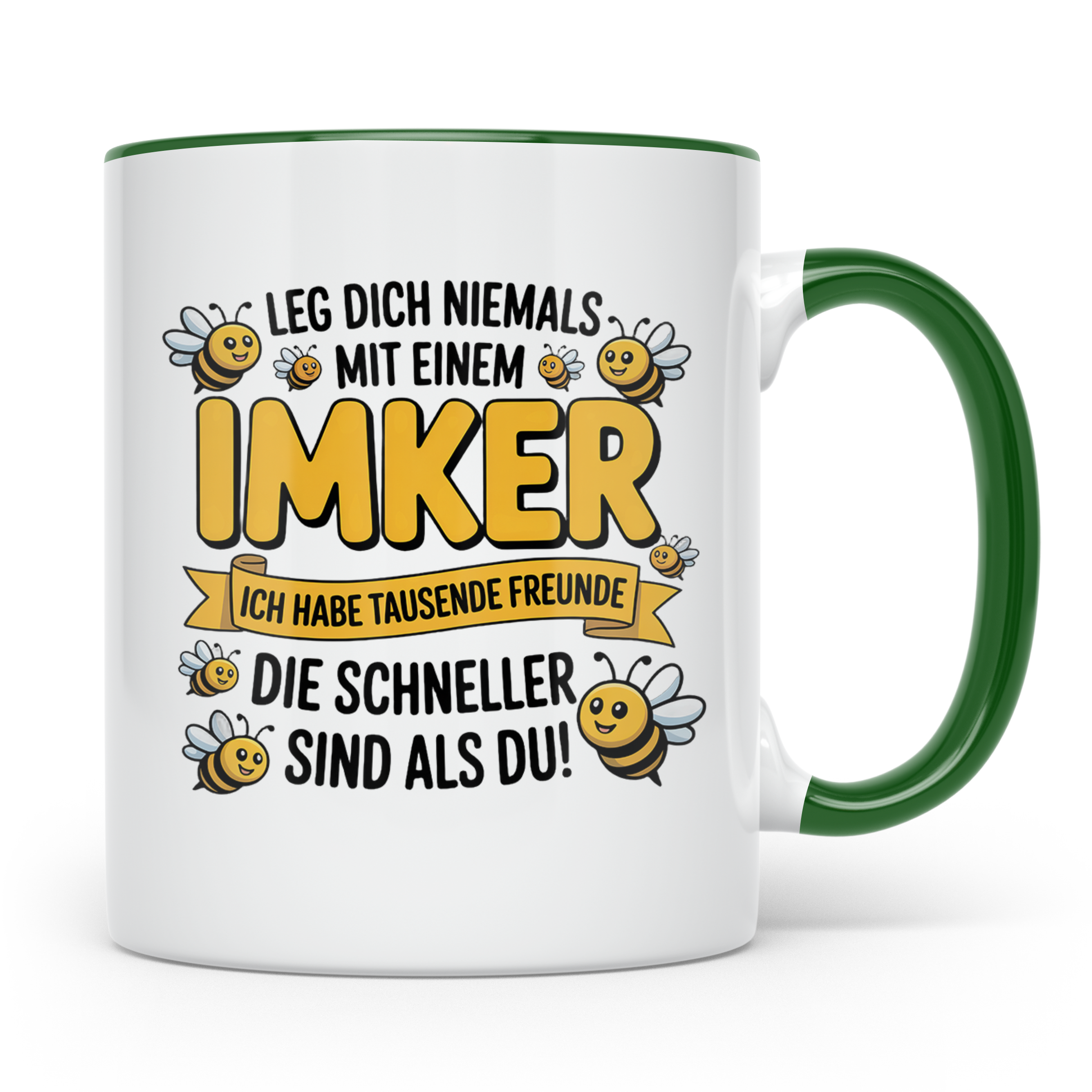 Imker Tasse mit Spruch Leg Dich niemals an | Geschenk für Bi – Grün [farbe:grün]
