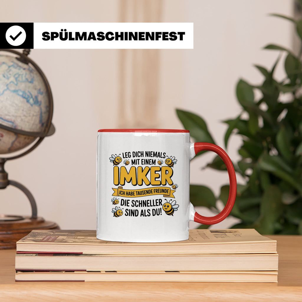 Imker Tasse mit Spruch Leg Dich niemals an | Geschenk für Bi – Rot [farbe:rot]