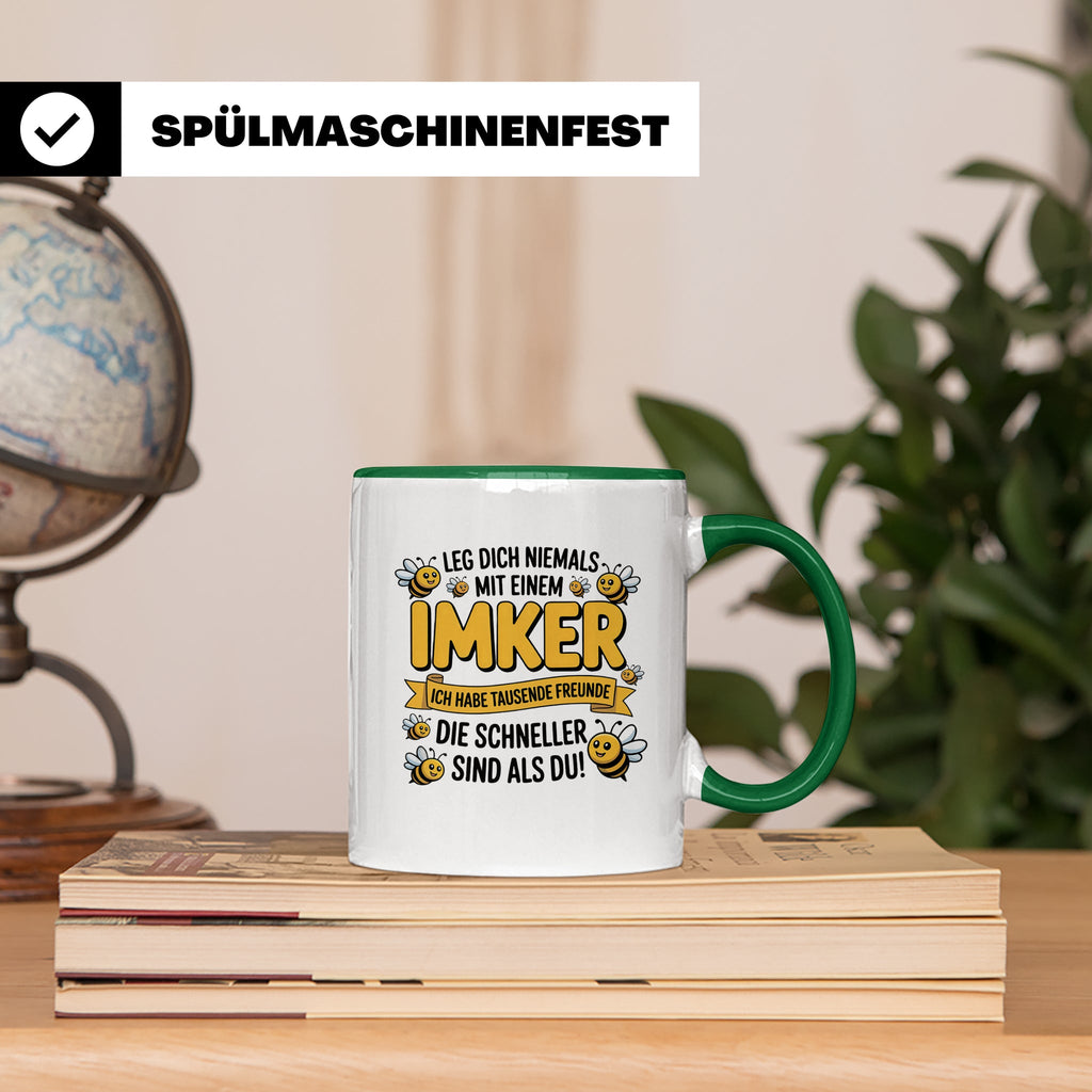 Imker Tasse mit Spruch Leg Dich niemals an | Geschenk für Bi – Grün [farbe:grün]