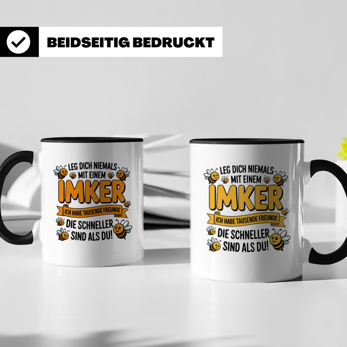 Imker Tasse mit Spruch Leg Dich niemals an | Geschenk für Bi – Schwarz [farbe:schwarz]