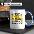 Imker Tasse mit Spruch Leg Dich niemals an | Geschenk für Bi – Blau [farbe:blau]