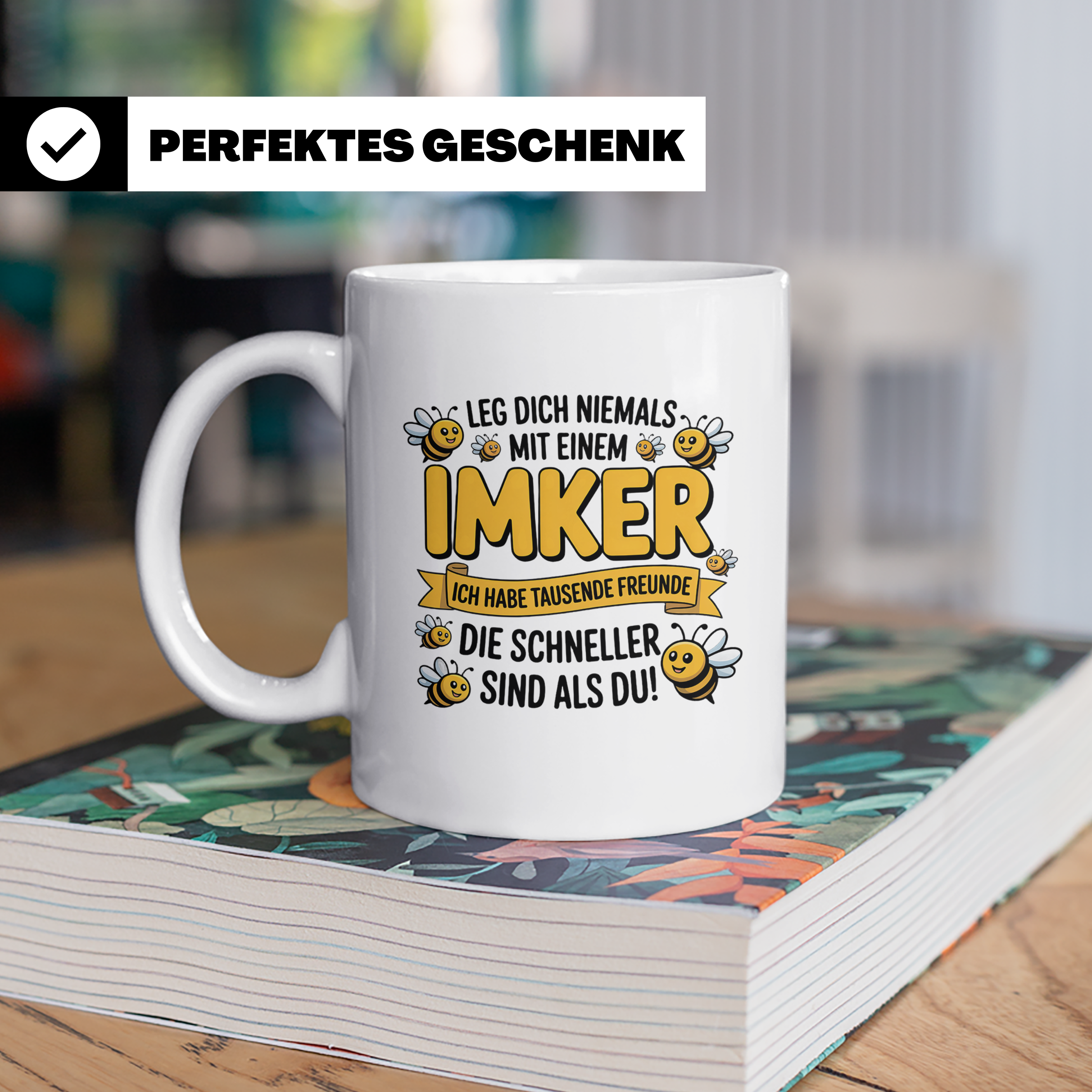 Imker Tasse mit Spruch Leg Dich niemals an | Geschenk für Bi – Weiß [farbe:weiß]
