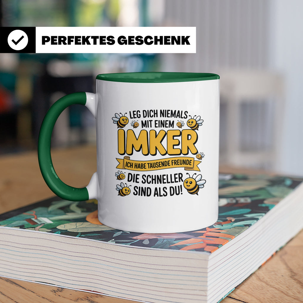 Imker Tasse mit Spruch Leg Dich niemals an | Geschenk für Bi – Grün [farbe:grün]