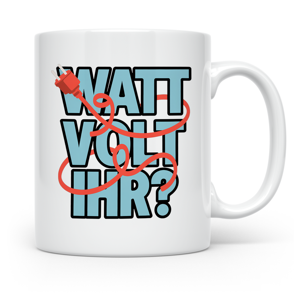 Elektriker Spruch Tasse Watt Volt Ihr?, Kaffeetasse für Elek – Weiß [farbe:weiß]
