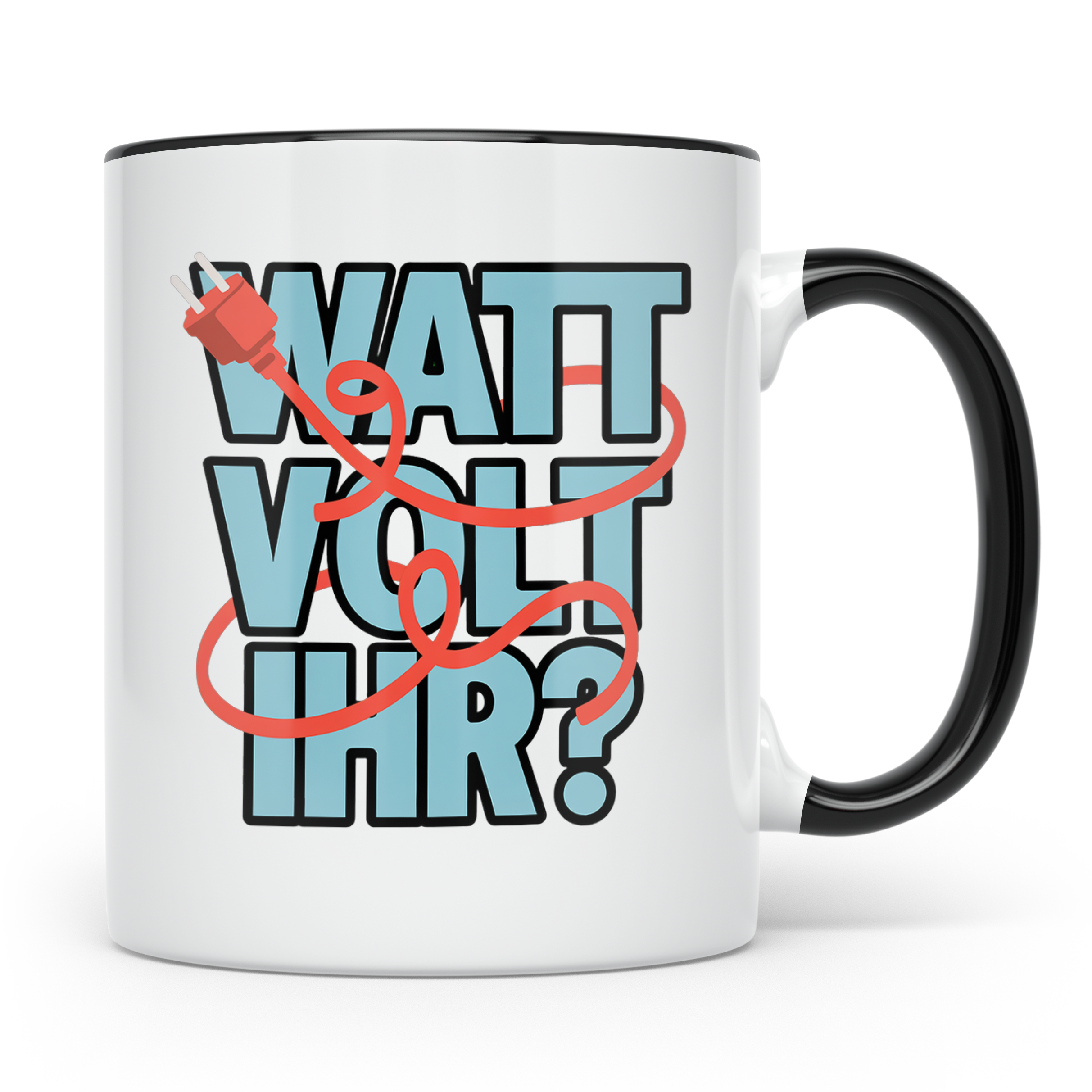 Elektriker Spruch Tasse Watt Volt Ihr?, Kaffeetasse für Elek – Schwarz [farbe:schwarz]