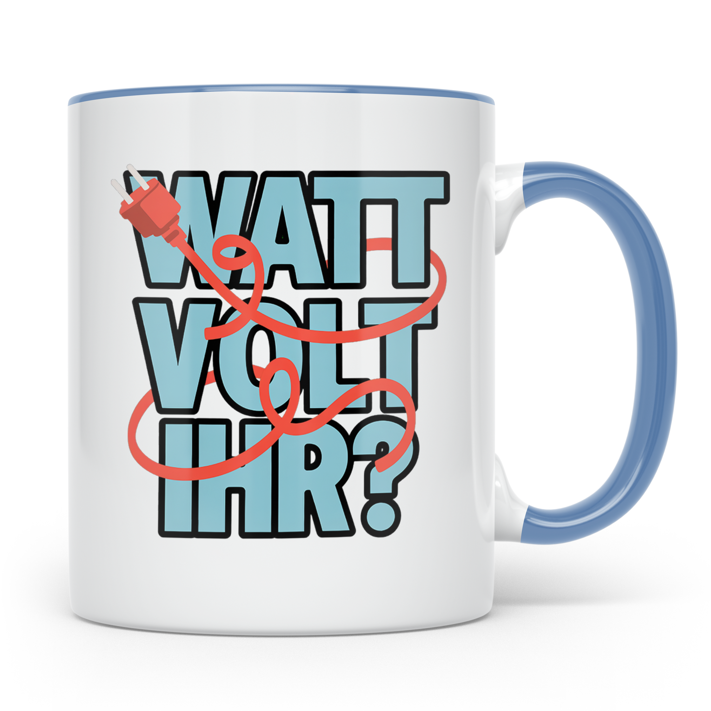 Elektriker Spruch Tasse Watt Volt Ihr?, Kaffeetasse für Elek – Blau [farbe:blau]