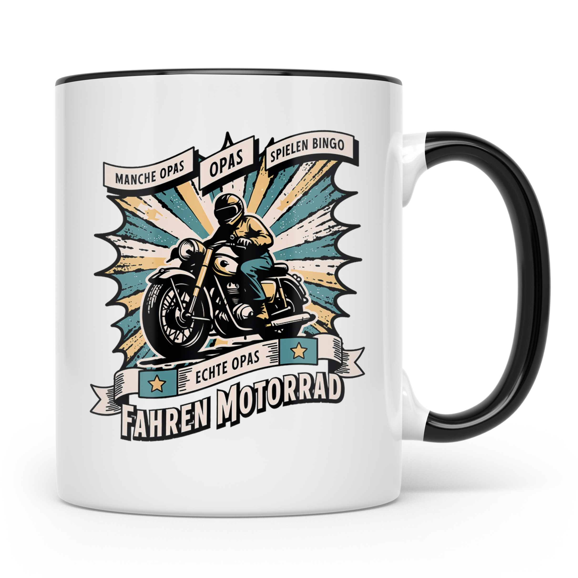 Echte Opas Fahren Motorrad Tasse für Biker Großvater, lustig – Schwarz [farbe:schwarz]