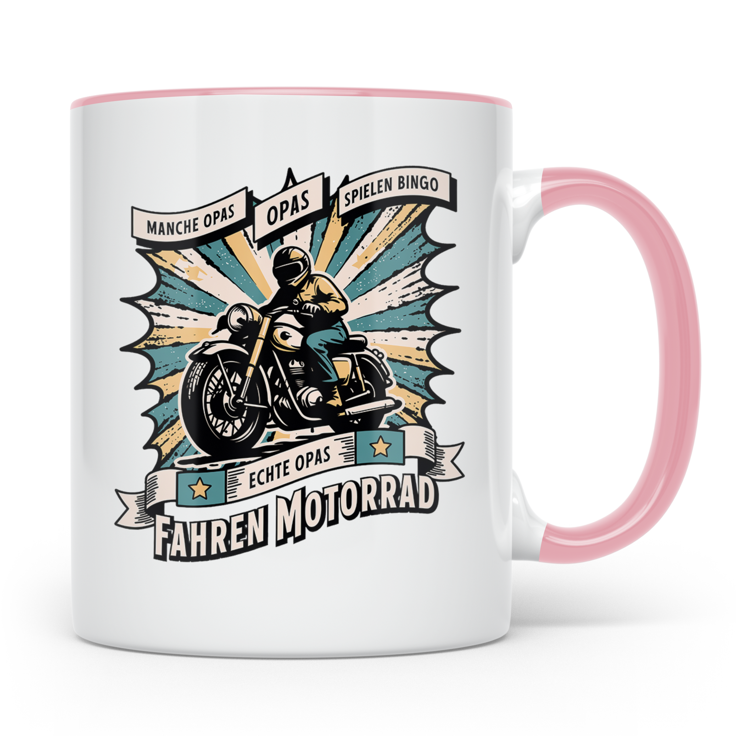 Echte Opas Fahren Motorrad Tasse für Biker Großvater, lustig – Rosa [farbe:rosa]