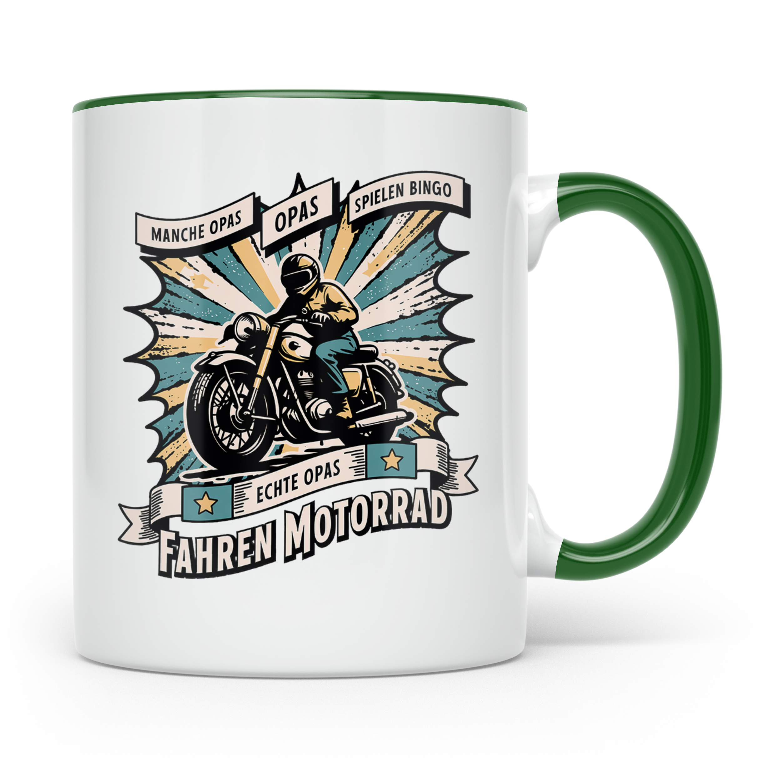 Echte Opas Fahren Motorrad Tasse für Biker Großvater, lustig – Grün [farbe:grün]