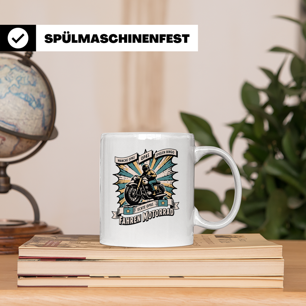 Echte Opas Fahren Motorrad Tasse für Biker Großvater, lustig – Weiß [farbe:weiß]