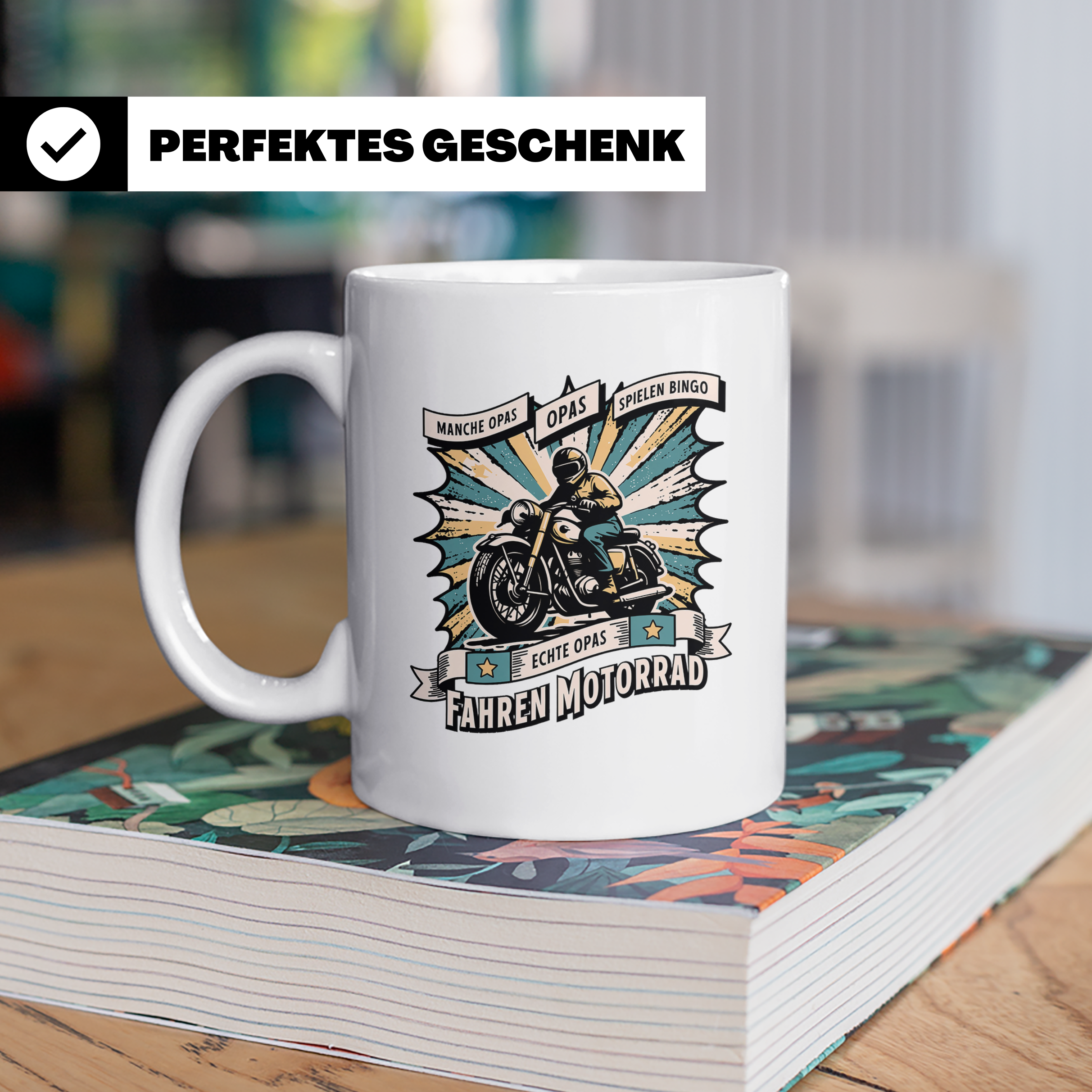 Echte Opas Fahren Motorrad Tasse für Biker Großvater, lustig – Weiß [farbe:weiß]